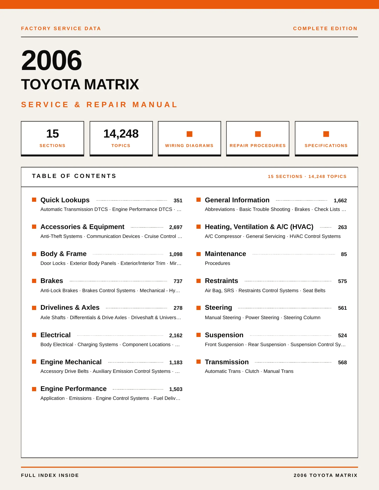 2006 Toyota Matrix Service and Repair Manual preview page 1