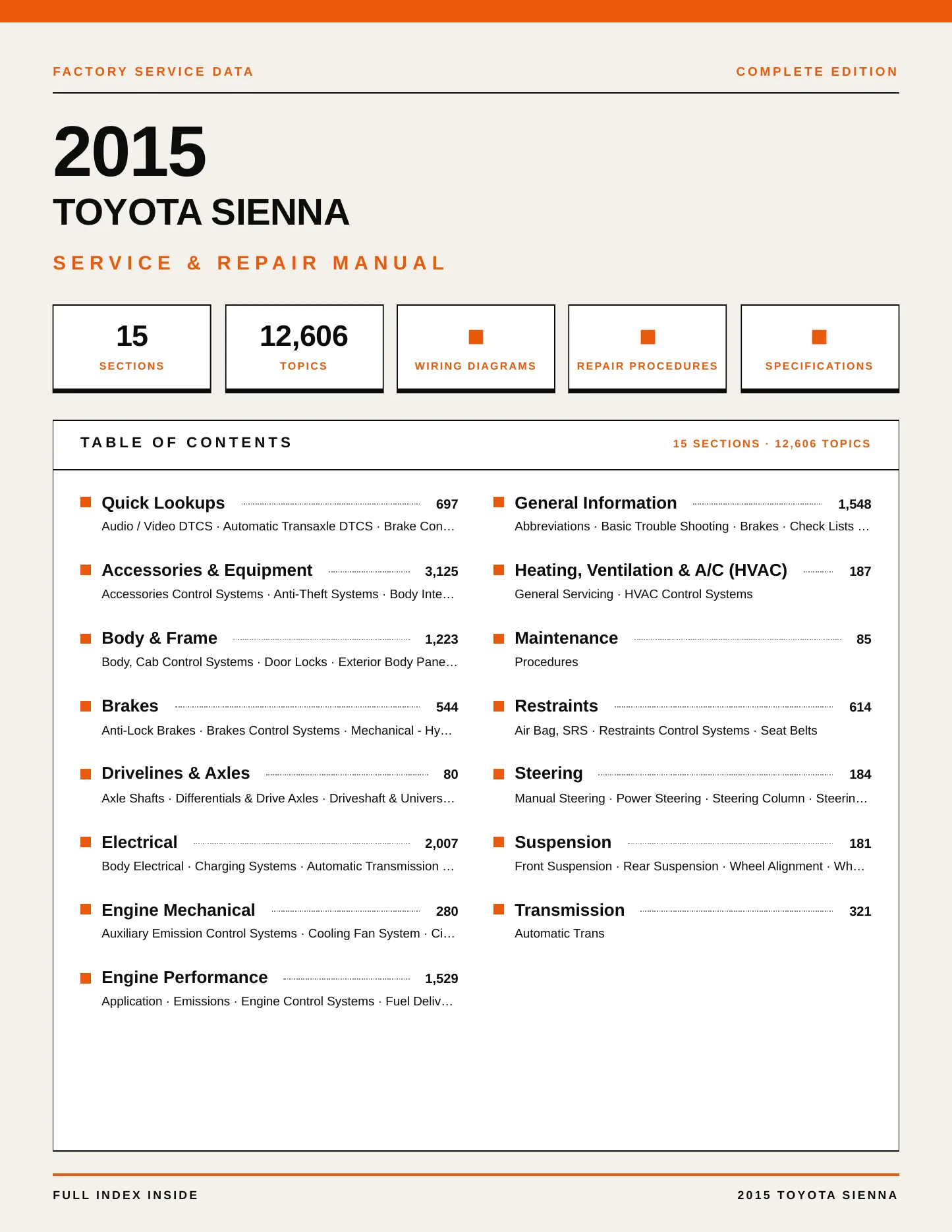 2015 Toyota Sienna Service and Repair Manual preview page 1