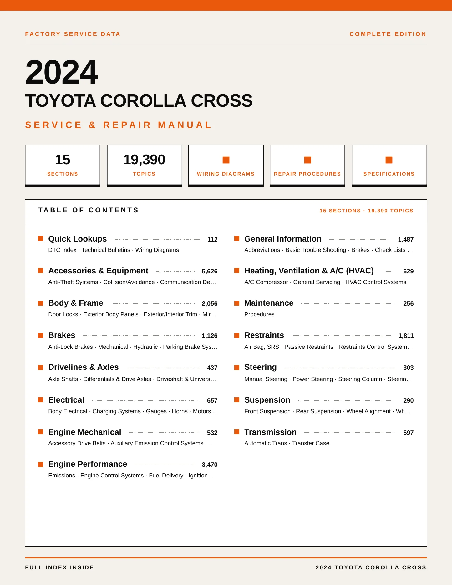 2024 Toyota Corolla Cross Service and Repair Manual preview page 1