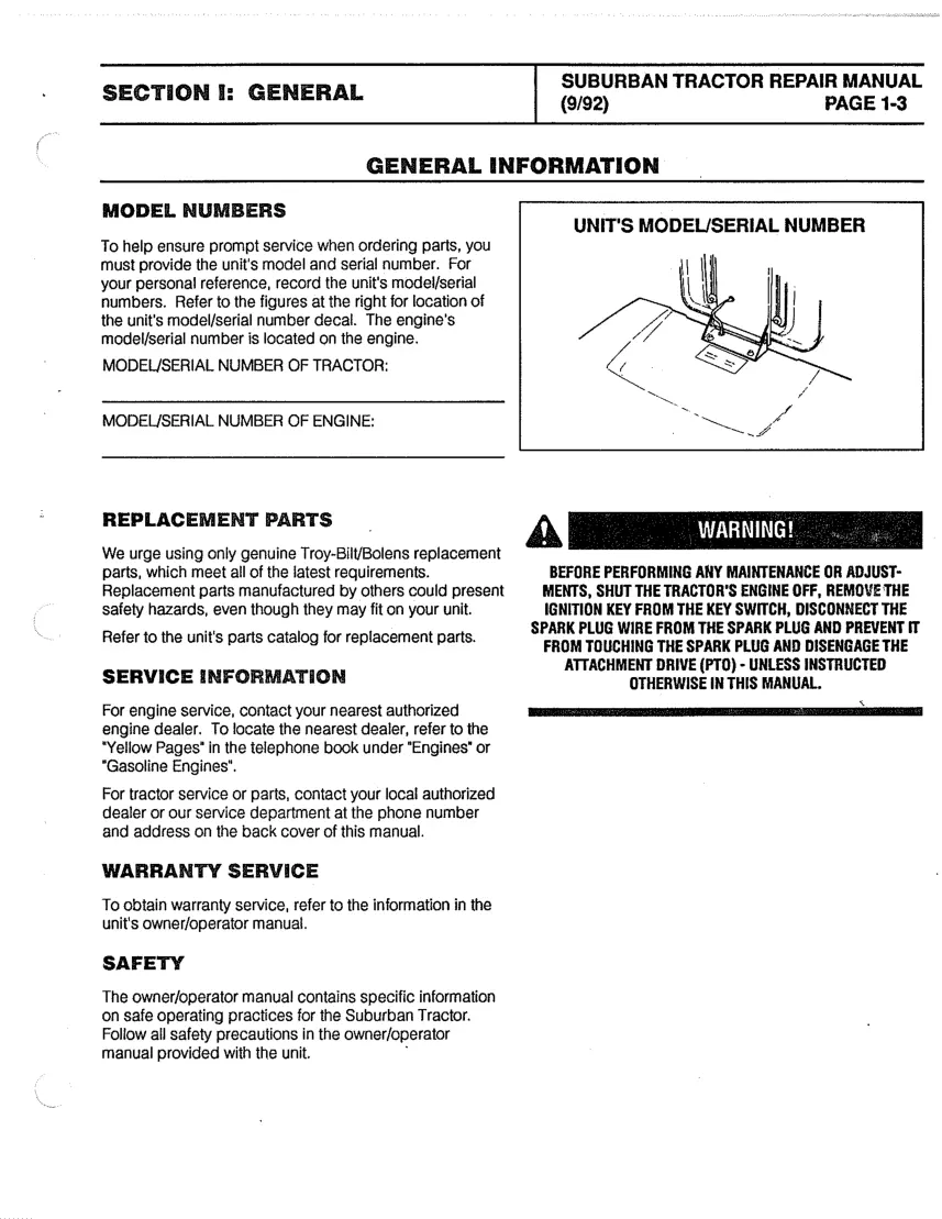 Troy Bilt Bolens ST100 ST110 ST120 ST125 ST140 ST180 Lawn Tractor Service & Repair Manual preview page 3