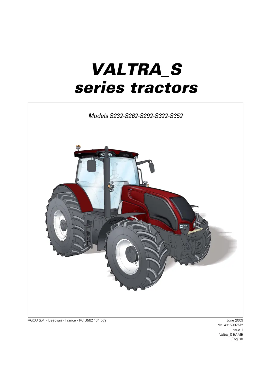 Valtra S232 S262 S292 S322 S252 Tractor Operator's Manual preview page 1