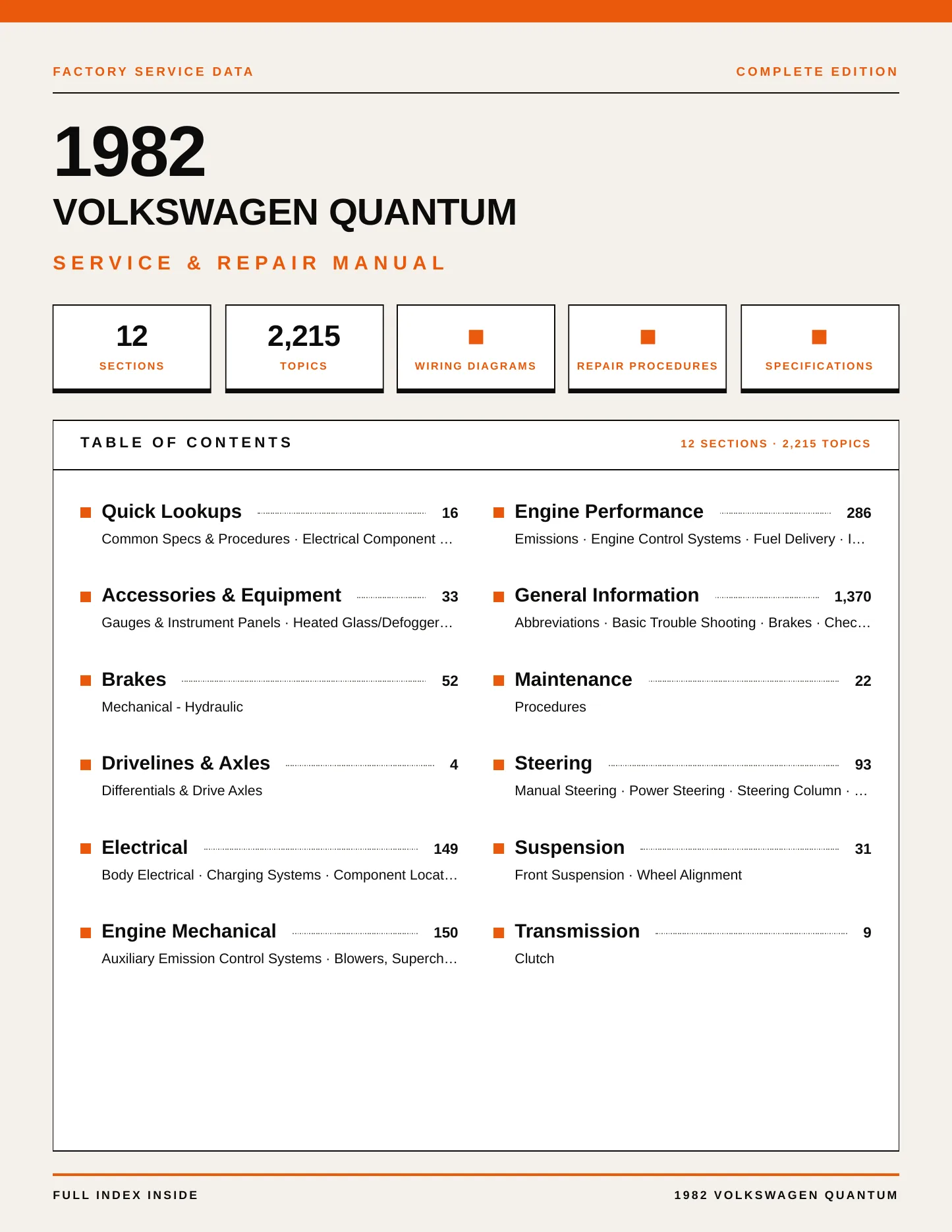 1982 Volkswagen Quantum Service and Repair Manual preview page 1