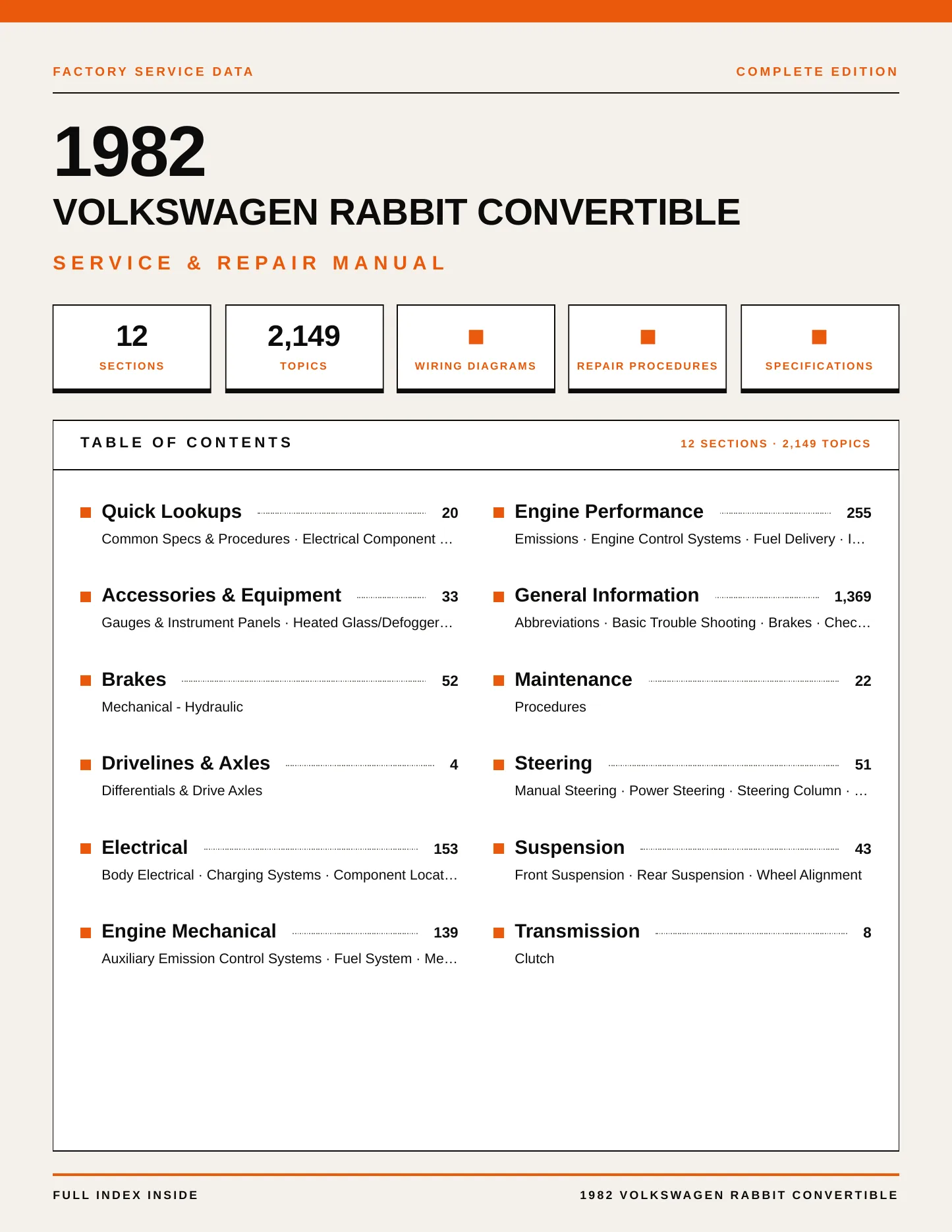 1982 Volkswagen Rabbit Convertible Service and Repair Manual preview page 1