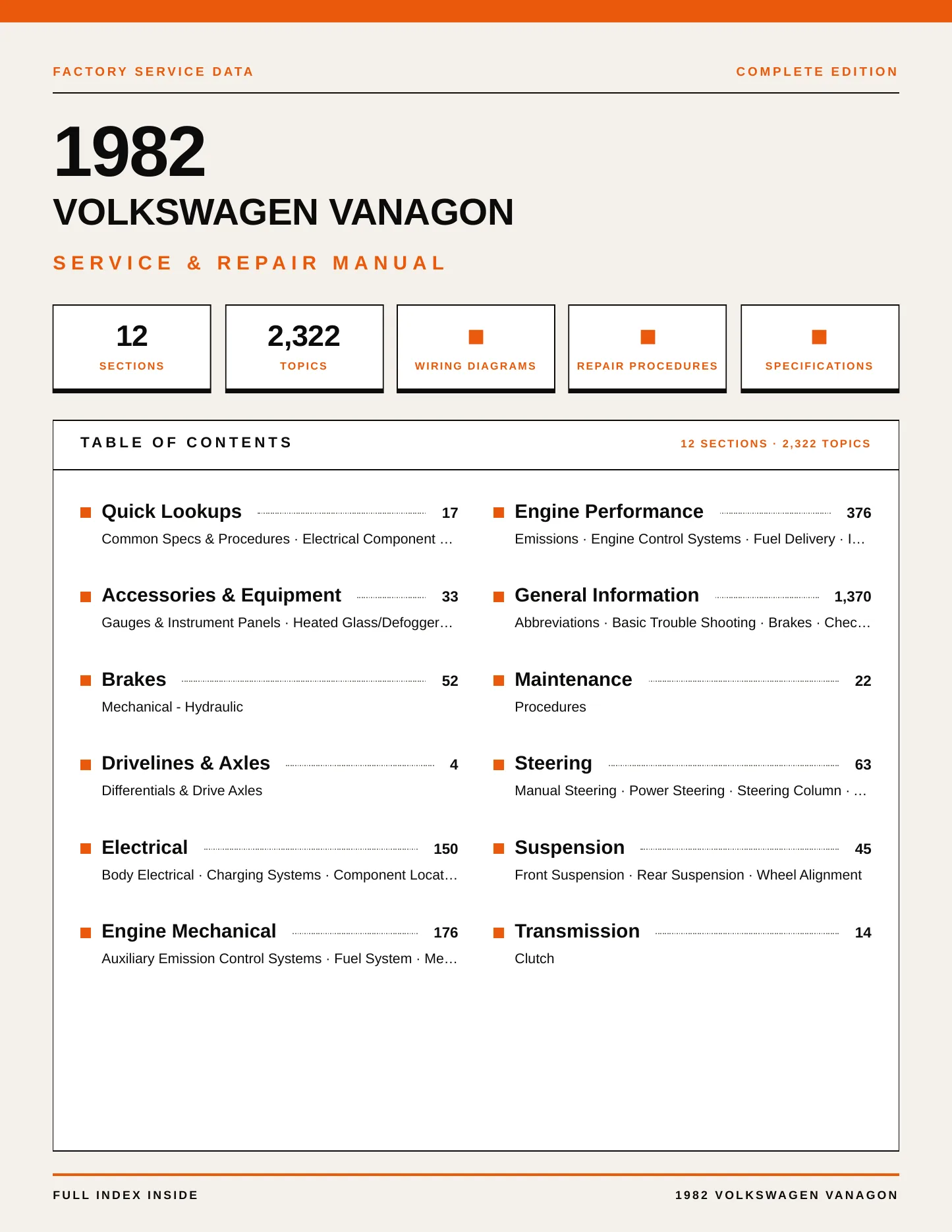 1982 Volkswagen Vanagon Service and Repair Manual preview page 1