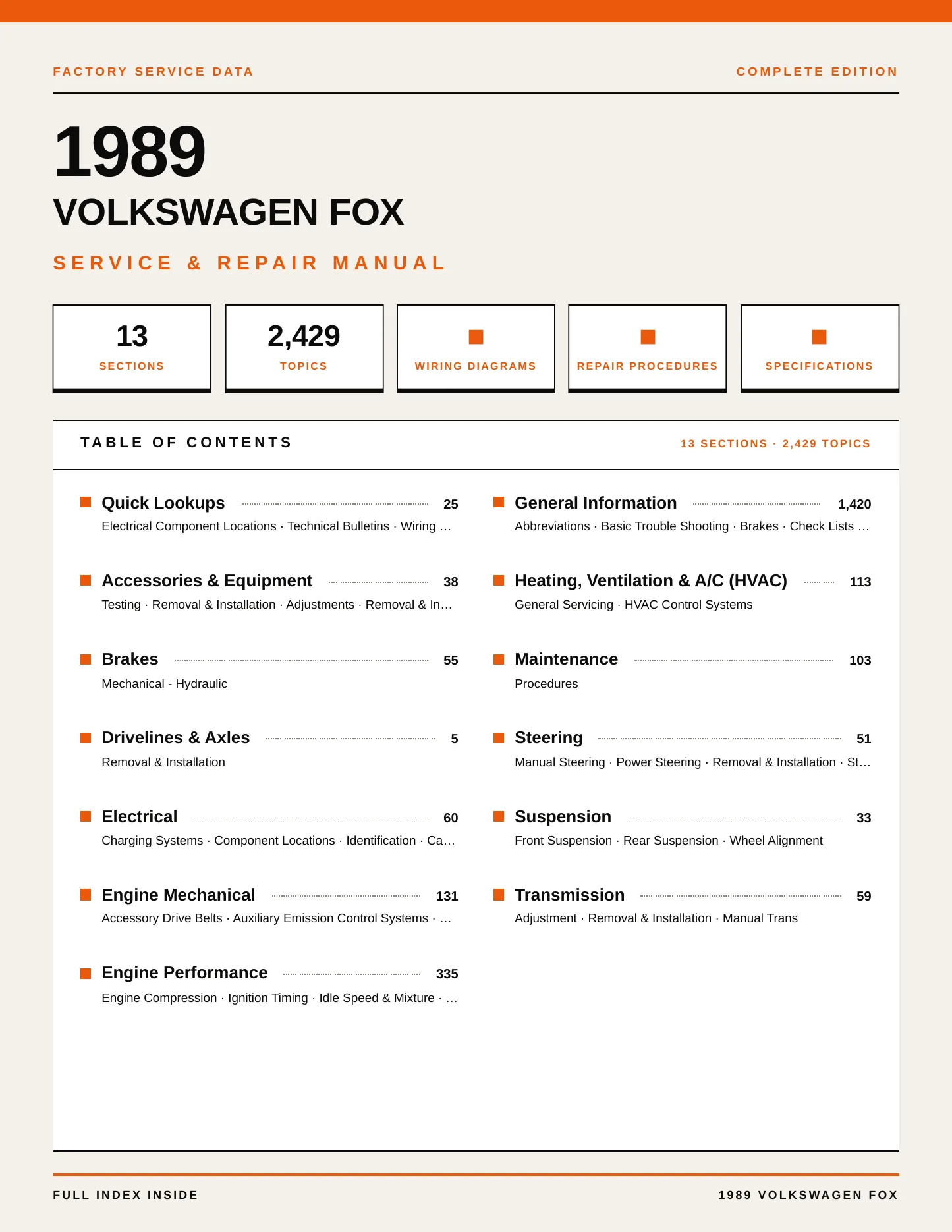 1989 Volkswagen Fox Service and Repair Manual preview page 1