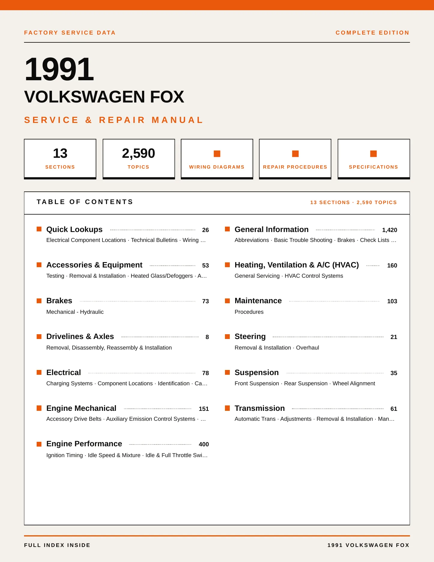 1991 Volkswagen Fox Service and Repair Manual preview page 1