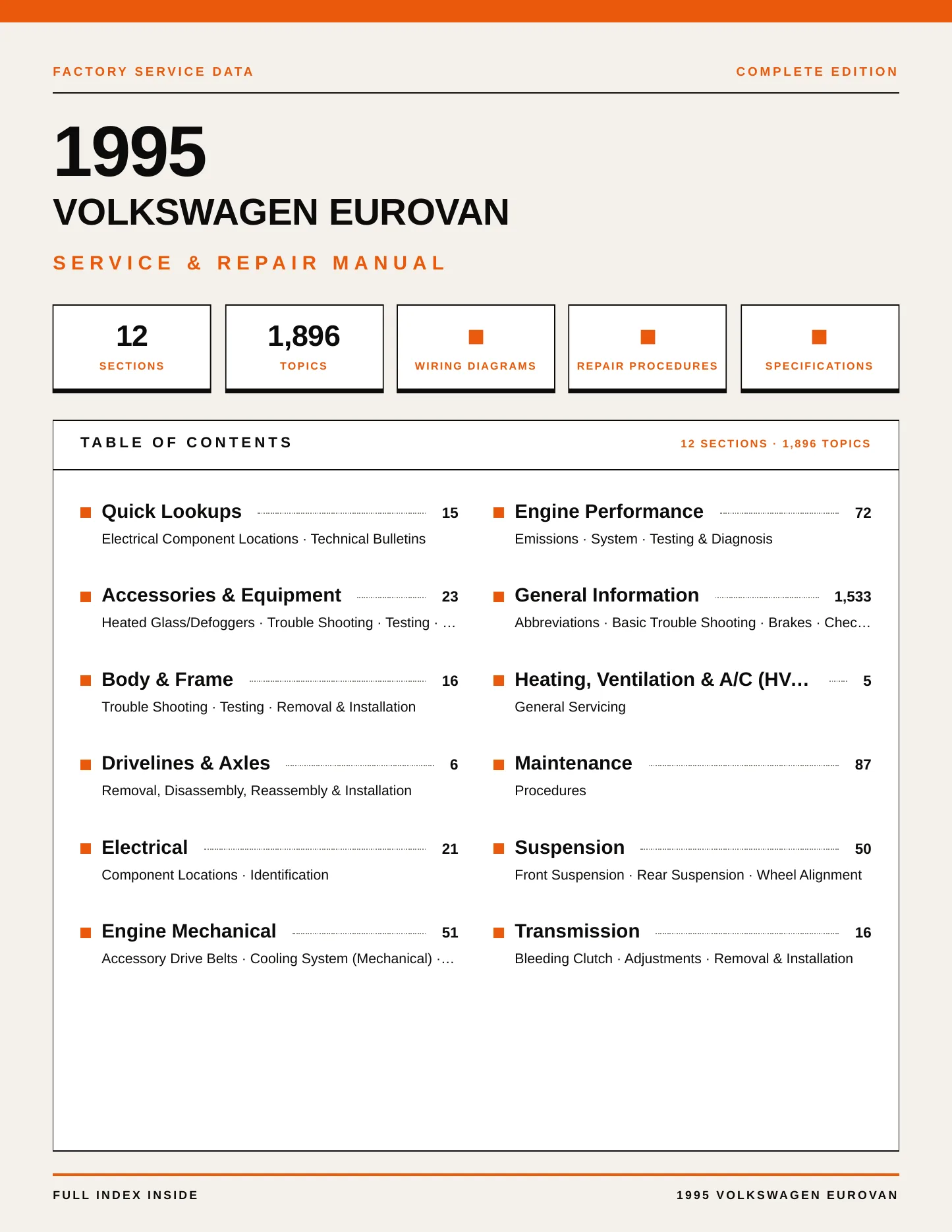 1995 Volkswagen EuroVan Service and Repair Manual preview page 1