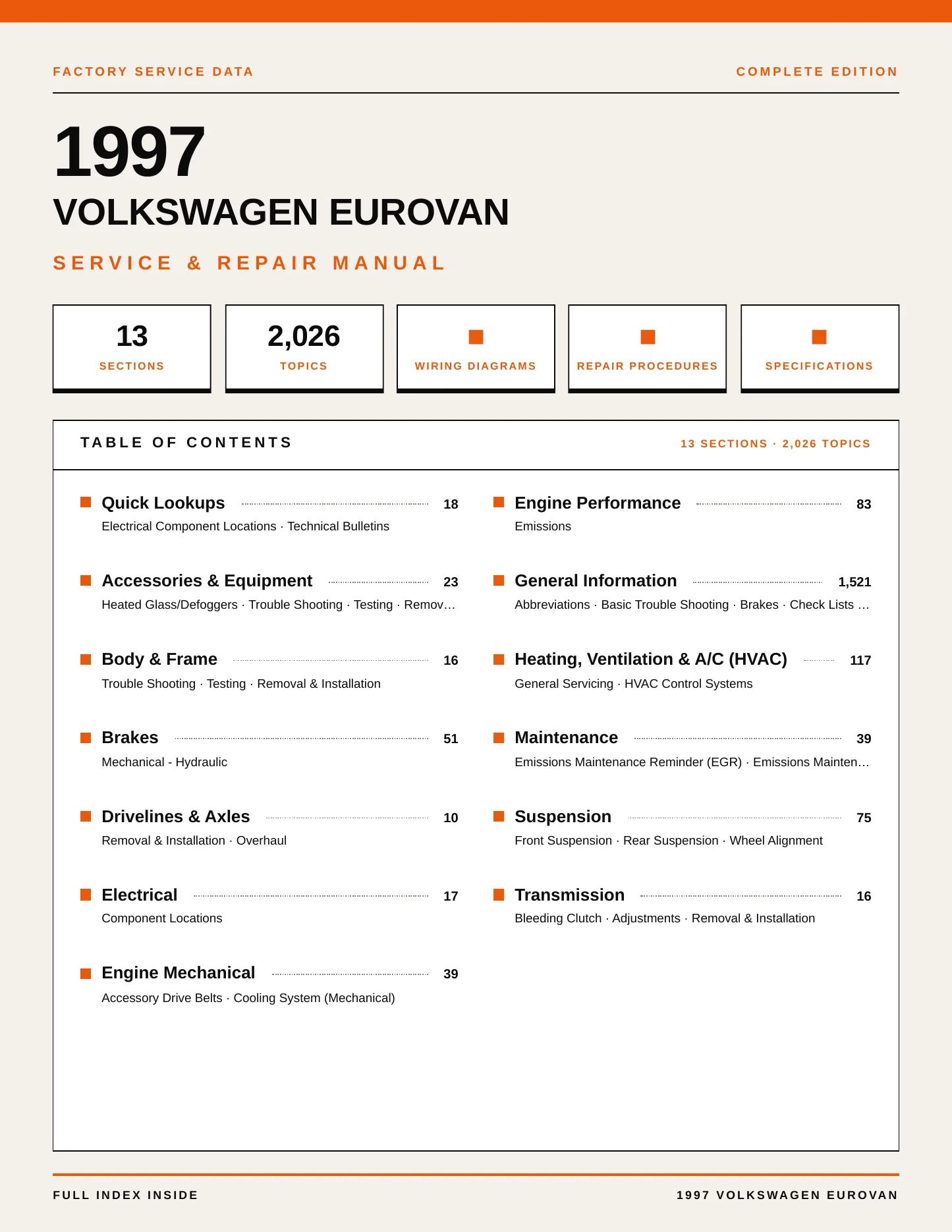 1997 Volkswagen EuroVan service manual page 1