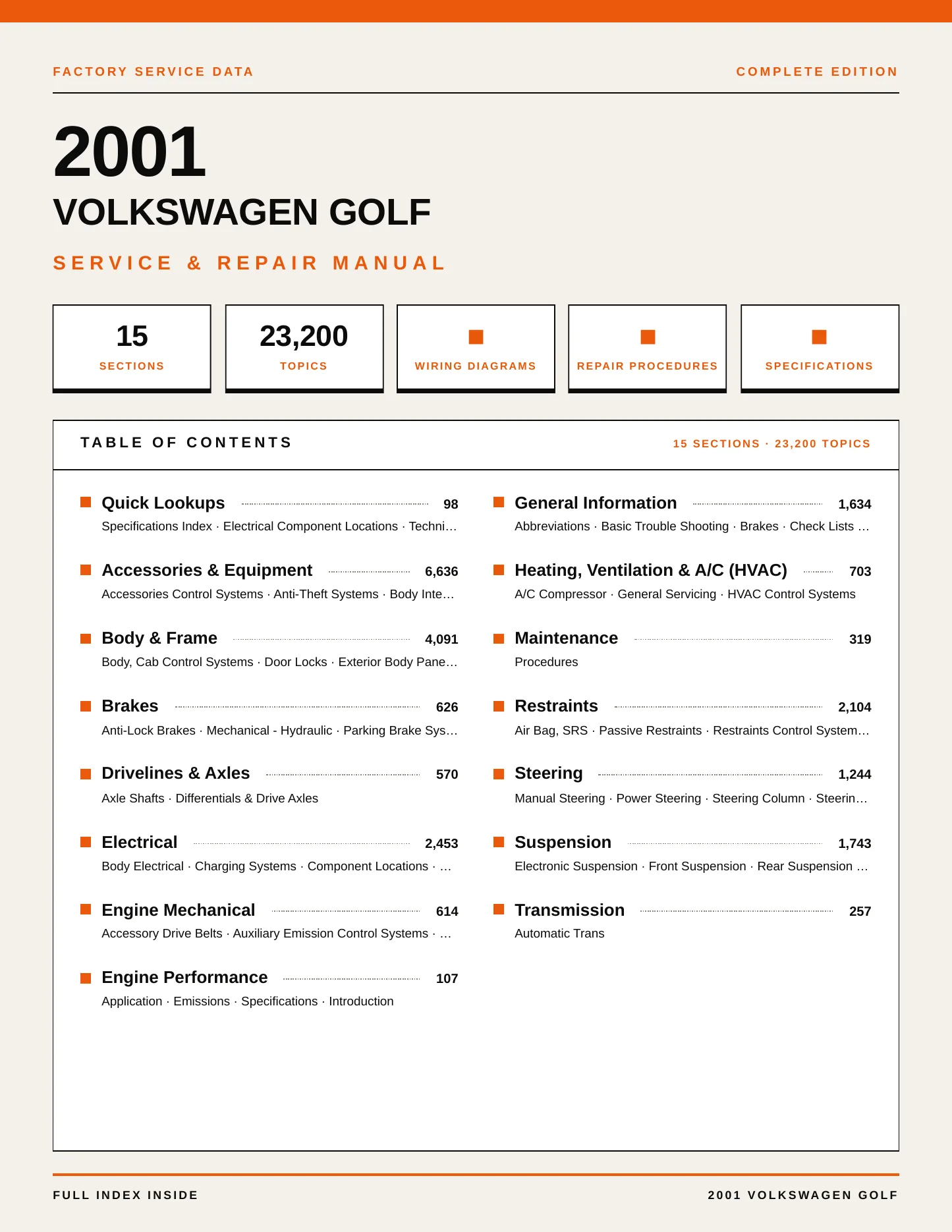 2001 Volkswagen Golf service manual page 1