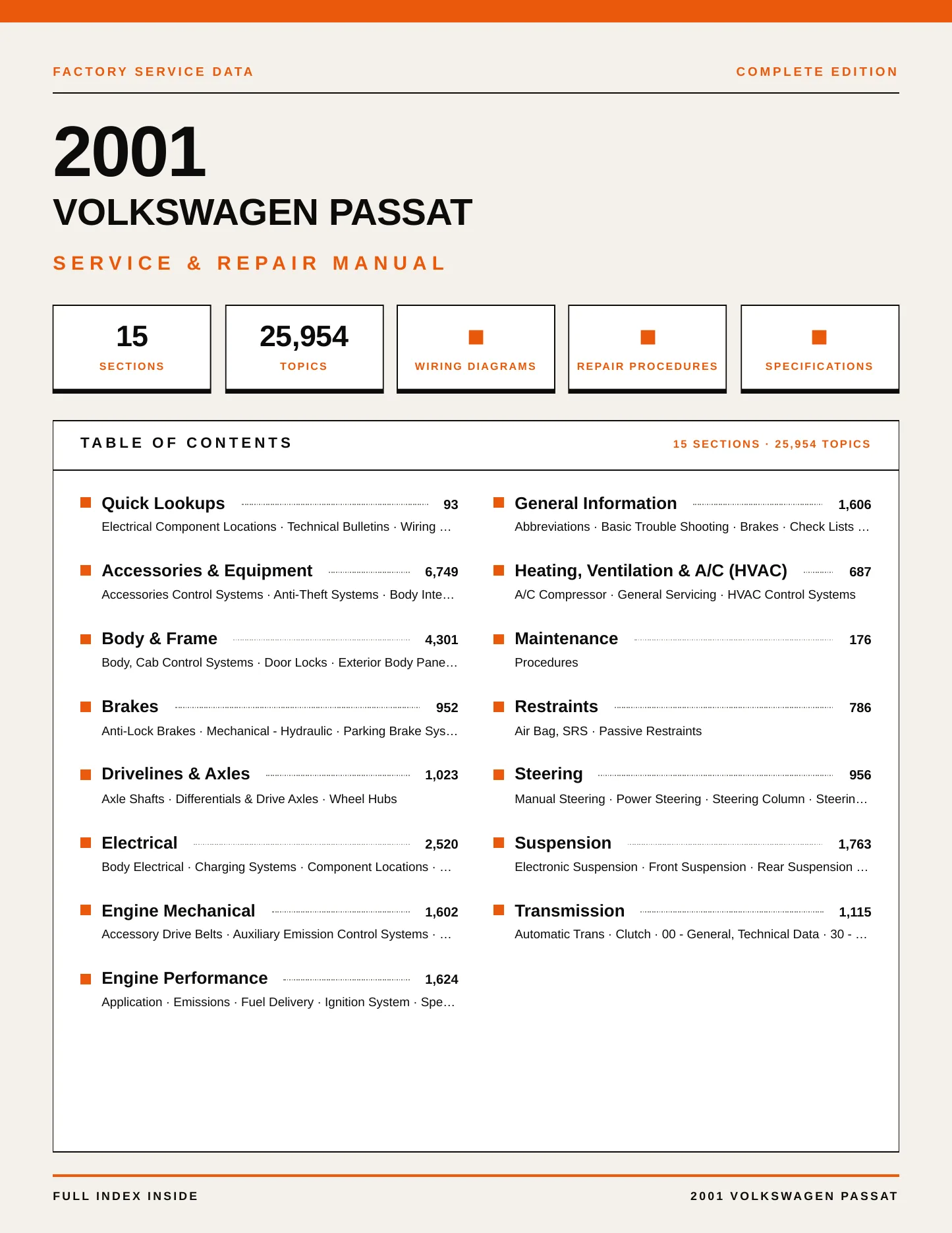 2001 Volkswagen Passat service manual page 1