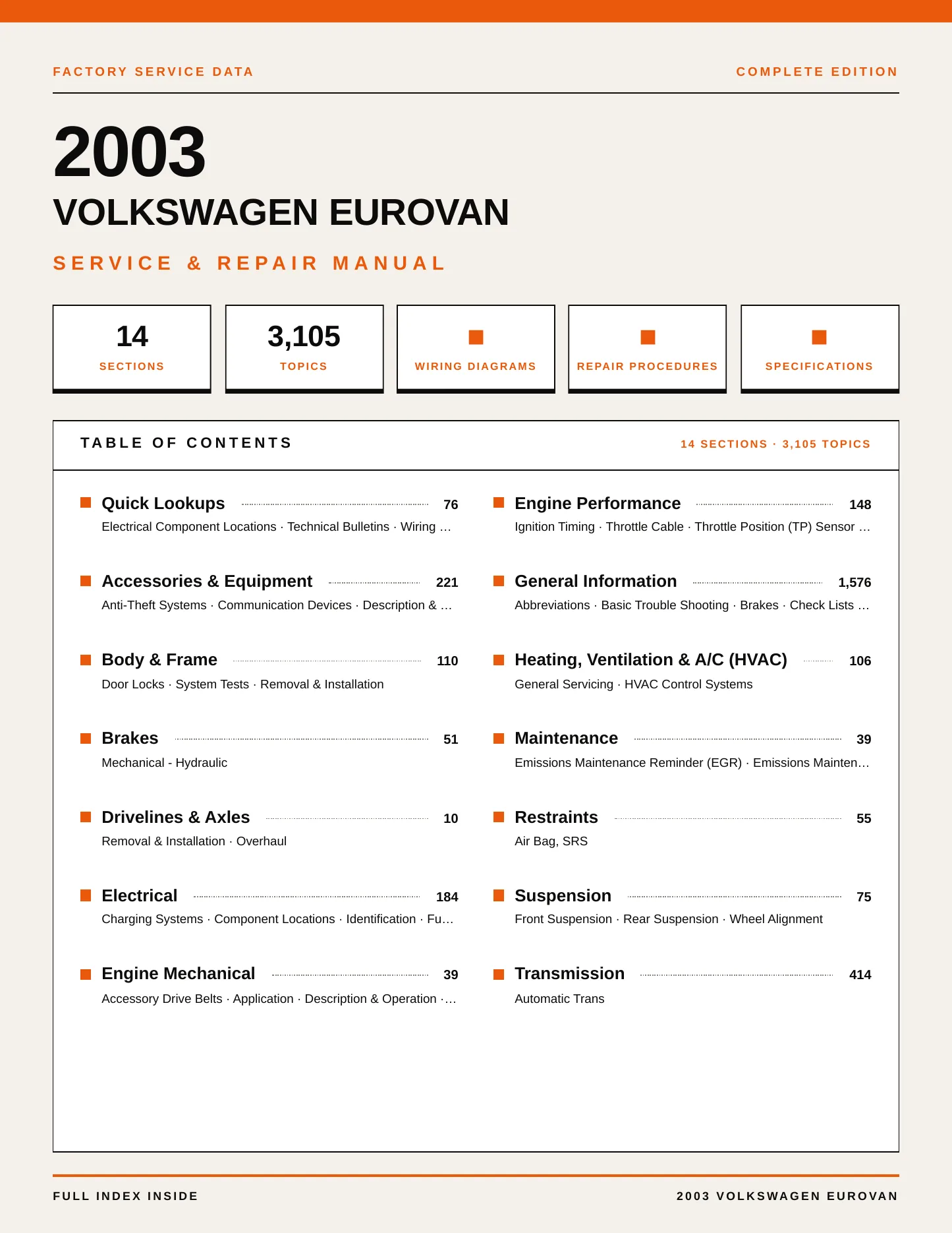 2003 Volkswagen EuroVan service manual page 1