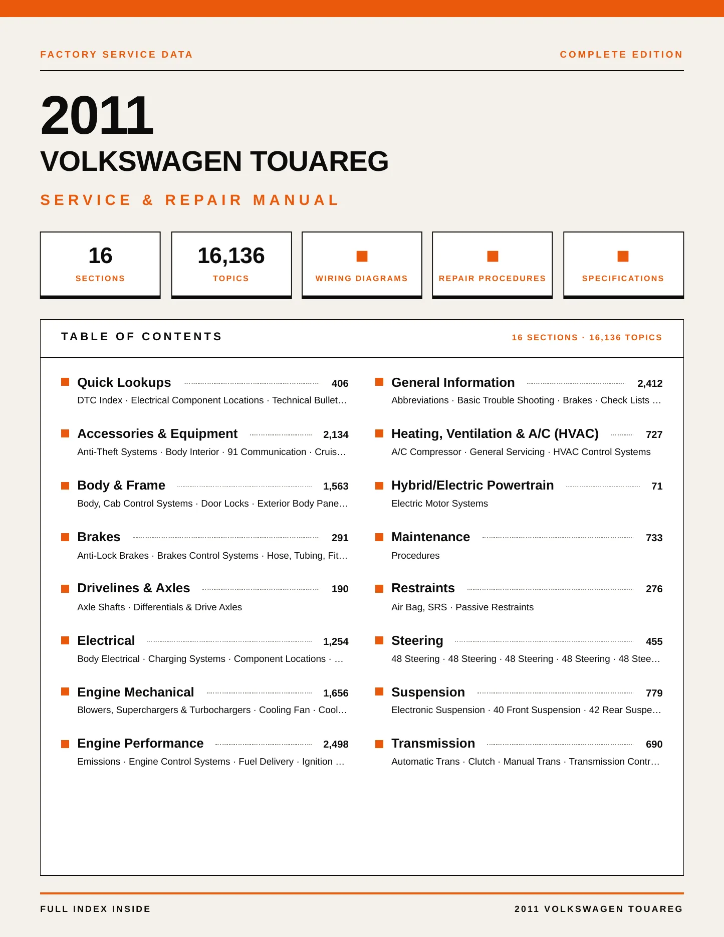 2011 Volkswagen Touareg service manual page 1
