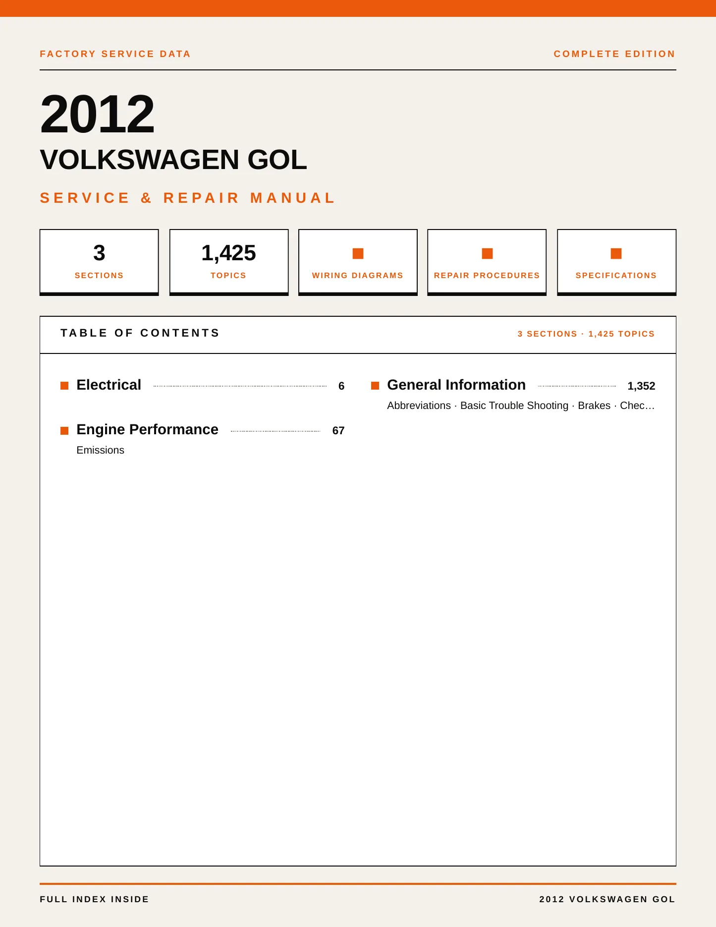 2012 Volkswagen Gol Service and Repair Manual preview page 1