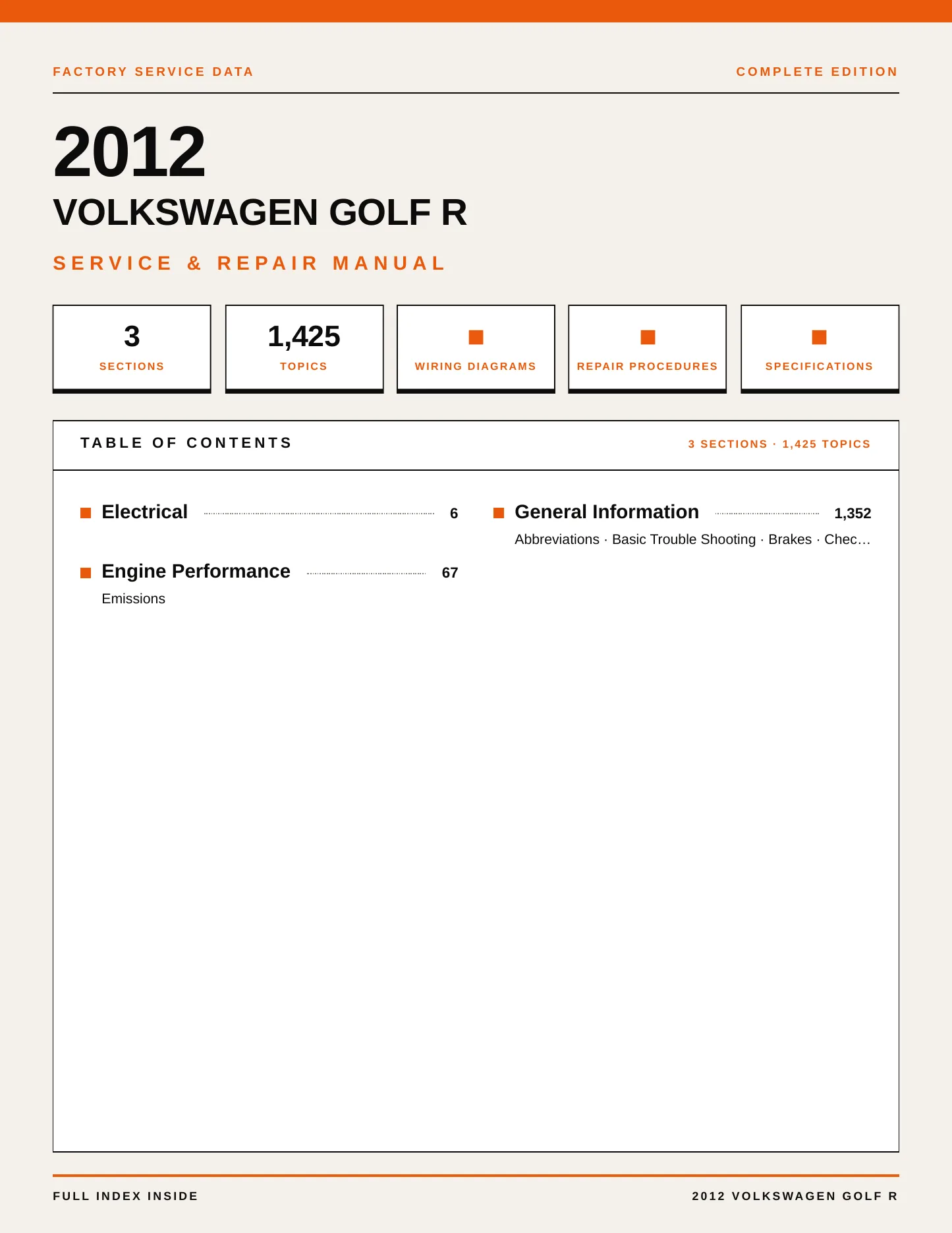 2012 Volkswagen Golf R Service and Repair Manual preview page 1