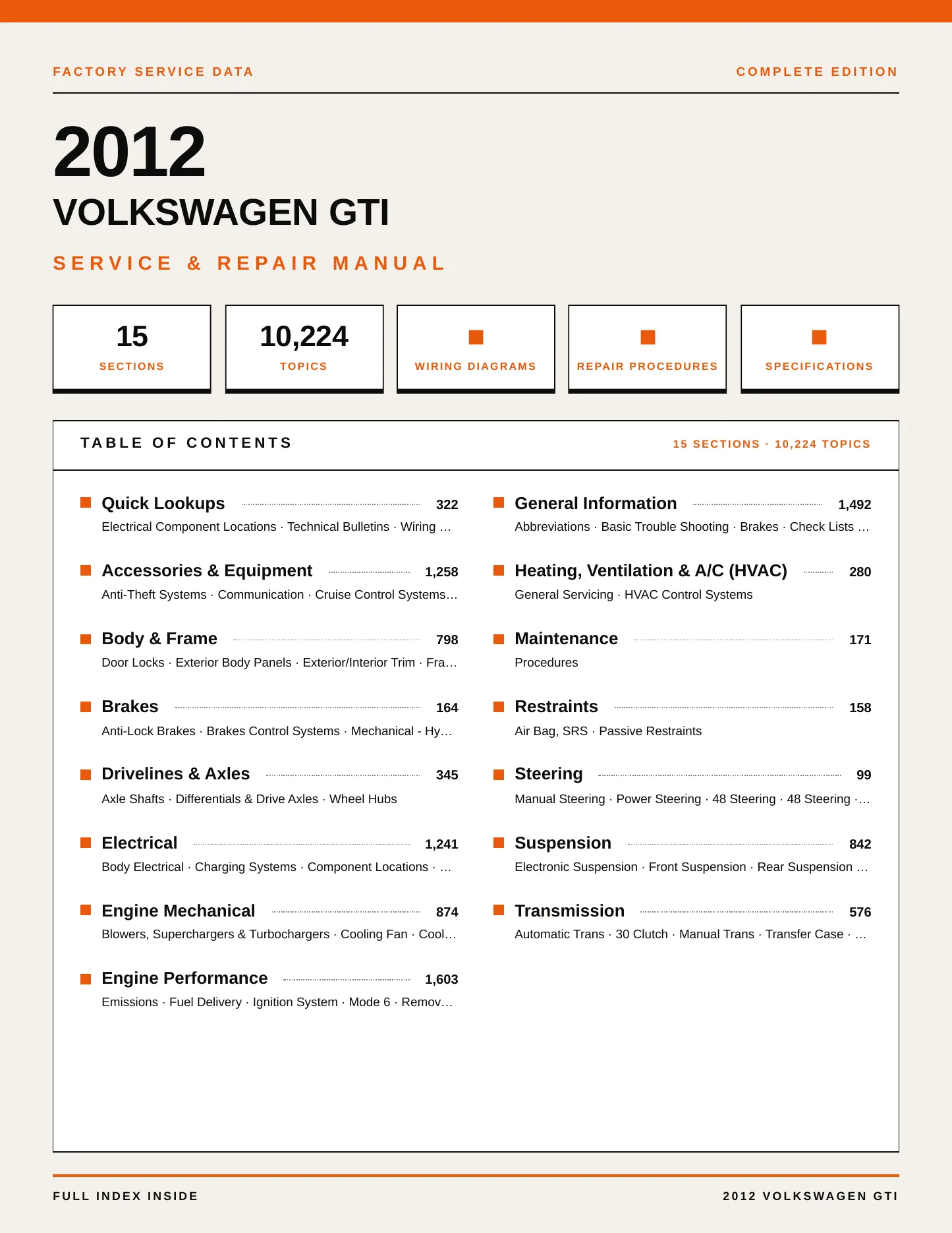2012 Volkswagen GTI service manual page 1