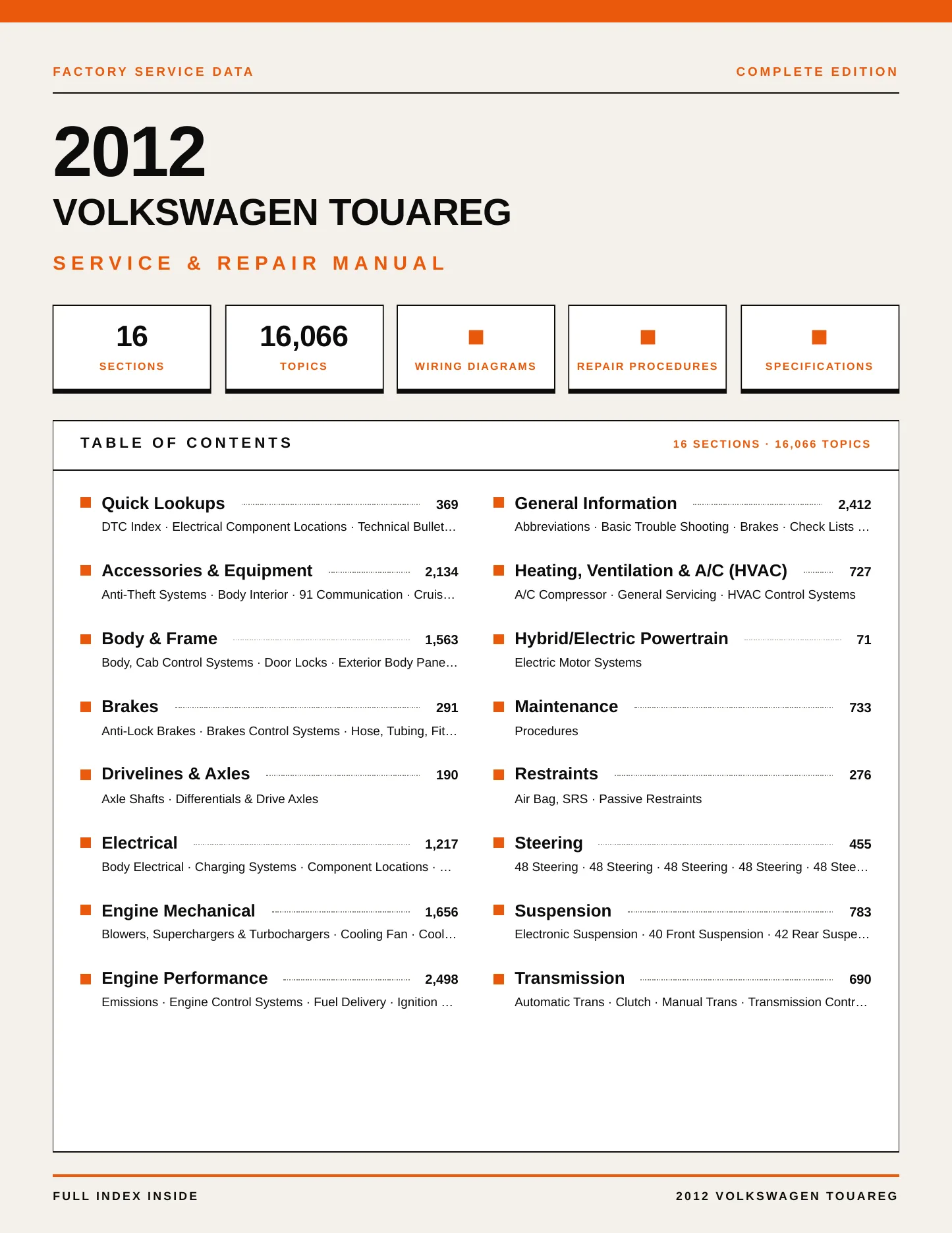 2012 Volkswagen Touareg service manual page 1