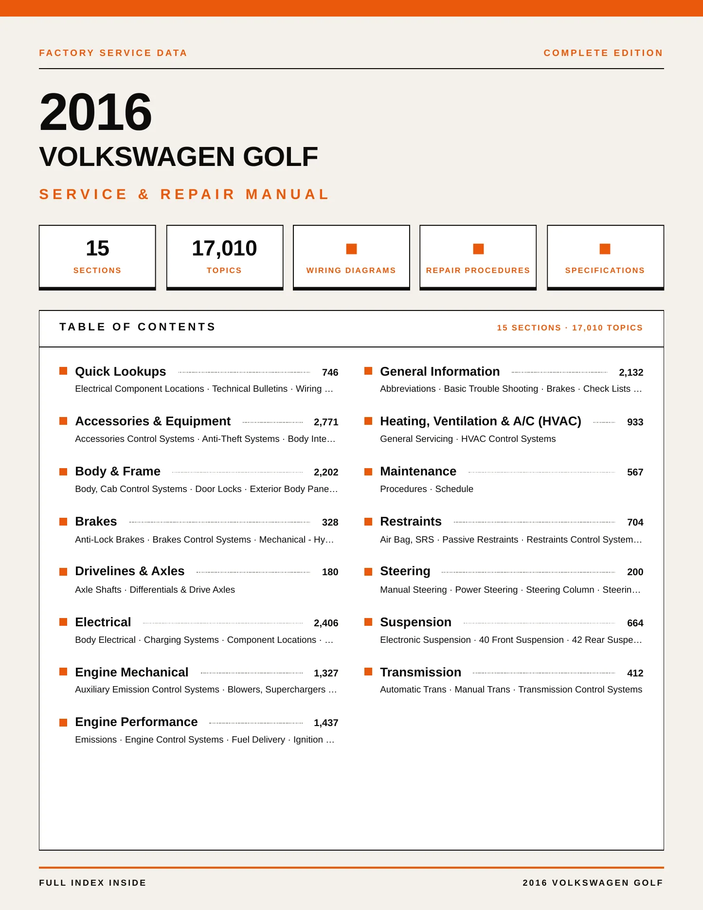 2016 Volkswagen Golf service manual page 1