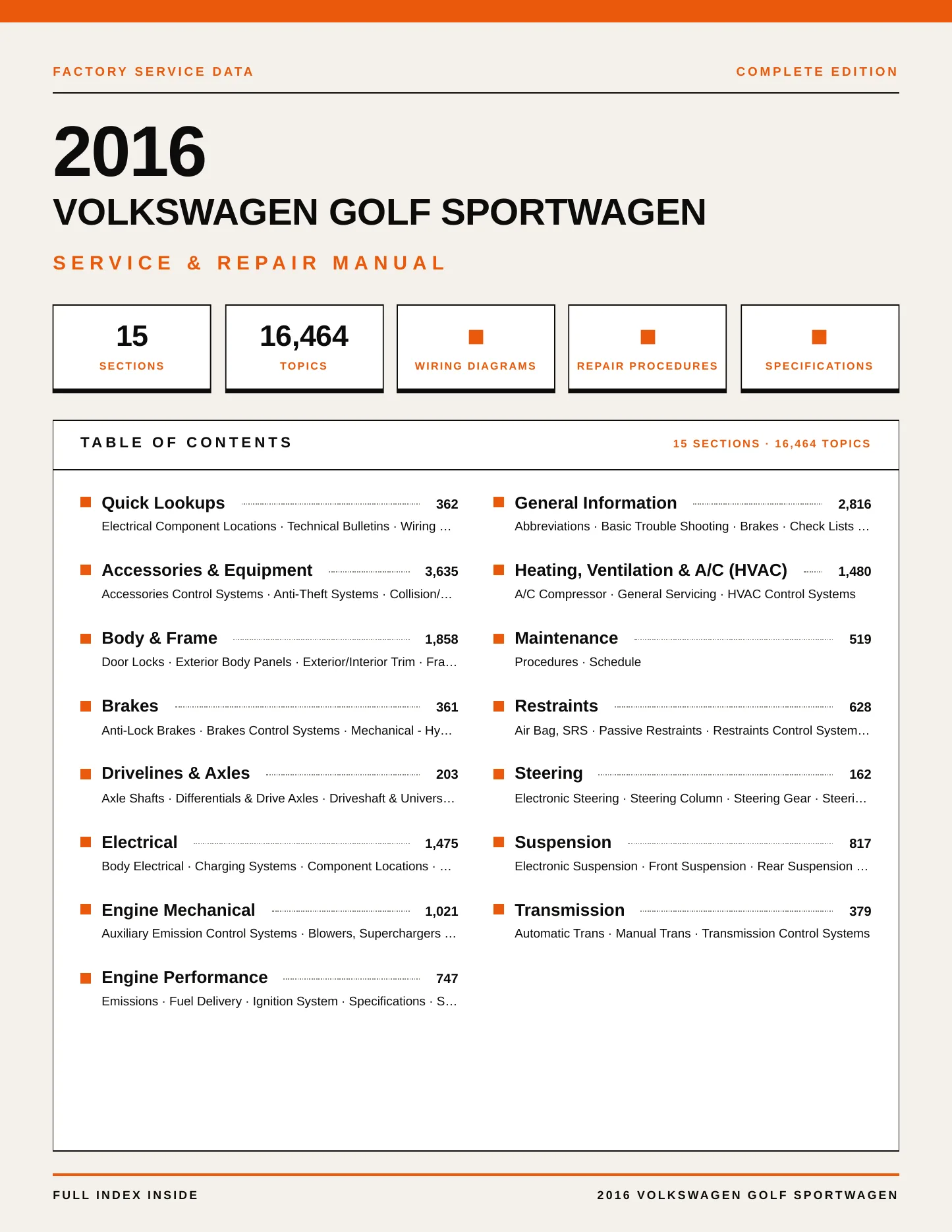 2016 Volkswagen Golf SportWagen service manual page 1