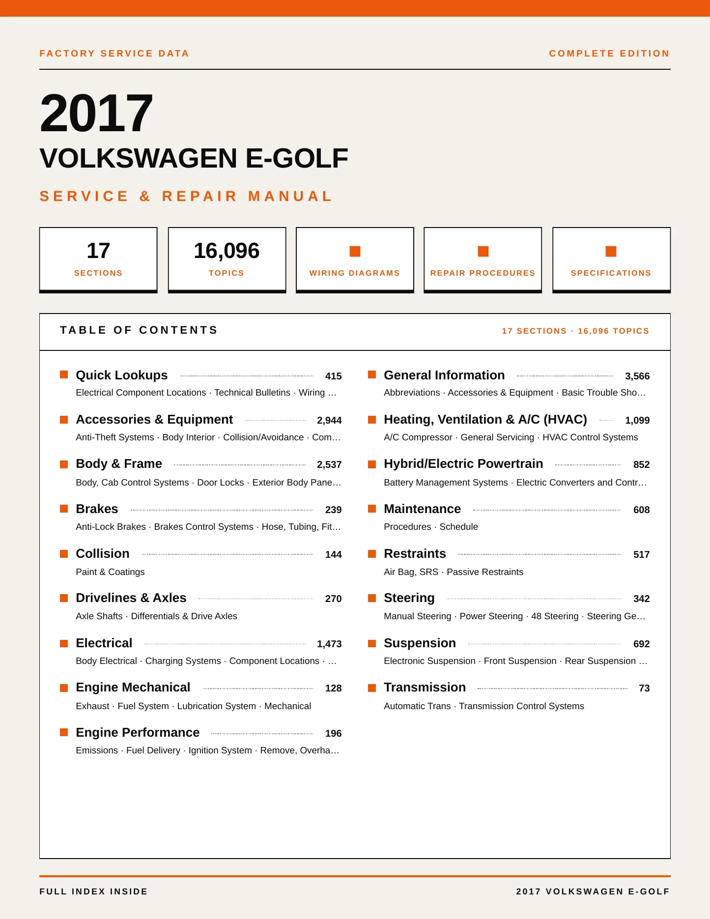 2017 Volkswagen e-Golf service manual page 1