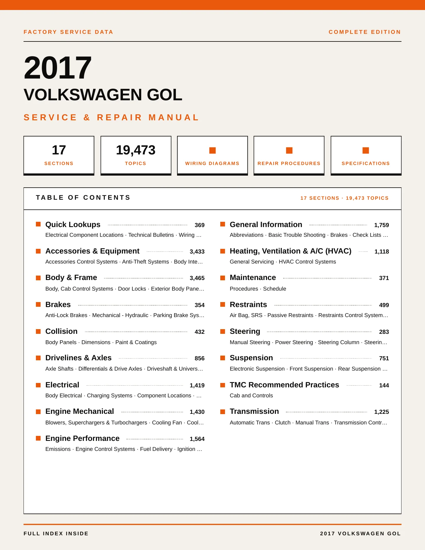 2017 Volkswagen Gol Service and Repair Manual preview page 1