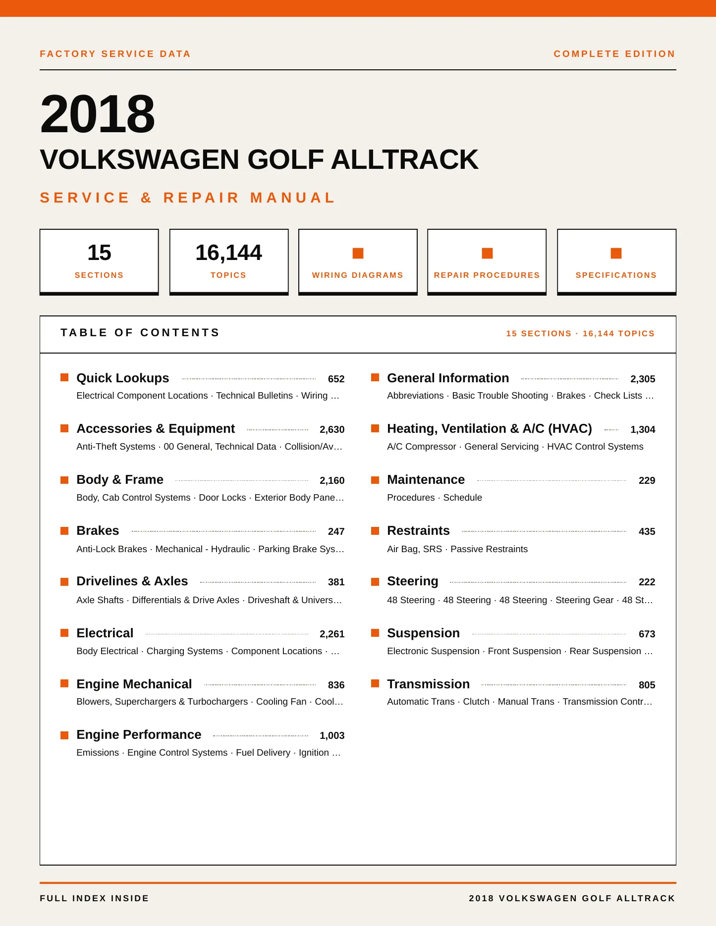 2018 Volkswagen Golf Alltrack Service and Repair Manual preview page 1