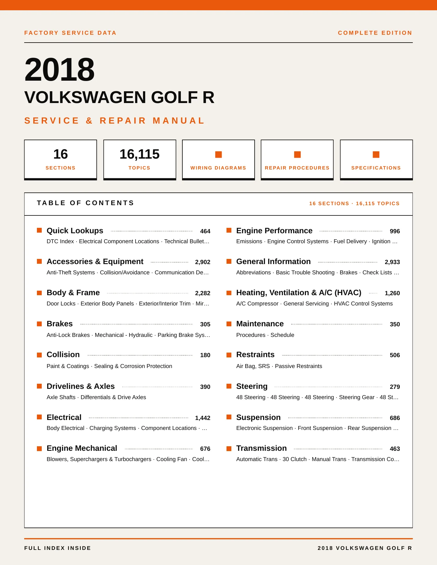 2018 Volkswagen Golf R service manual page 1