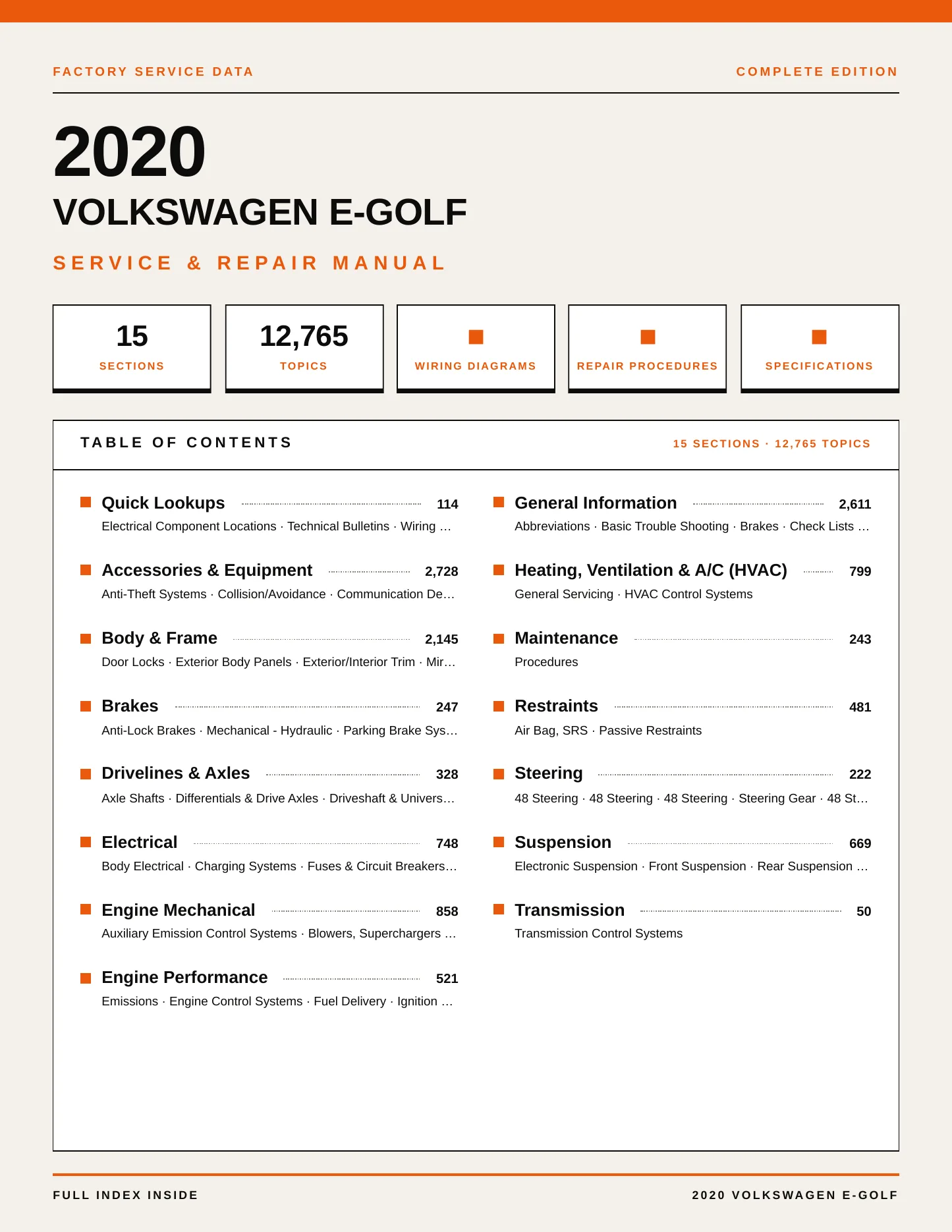 2020 Volkswagen e-Golf service manual page 1