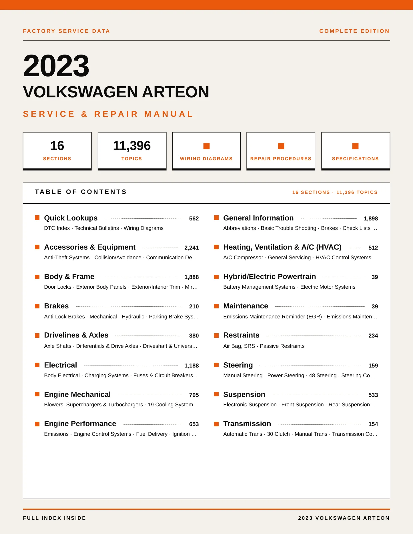 2023 Volkswagen Arteon service manual page 1