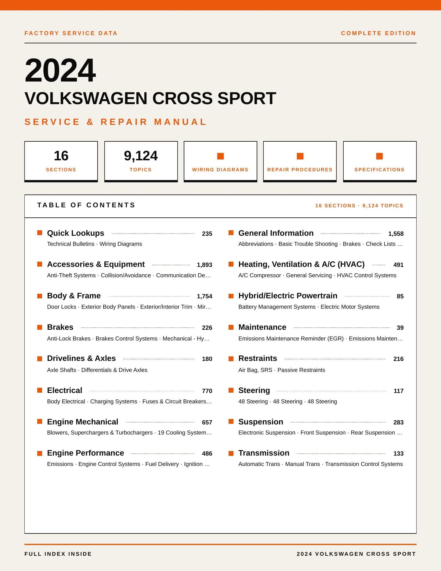 2024 Volkswagen Cross Sport Service and Repair Manual preview page 1