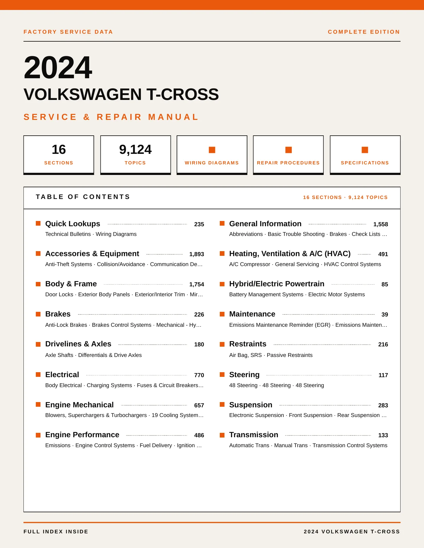 2024 Volkswagen T-Cross Service and Repair Manual preview page 1