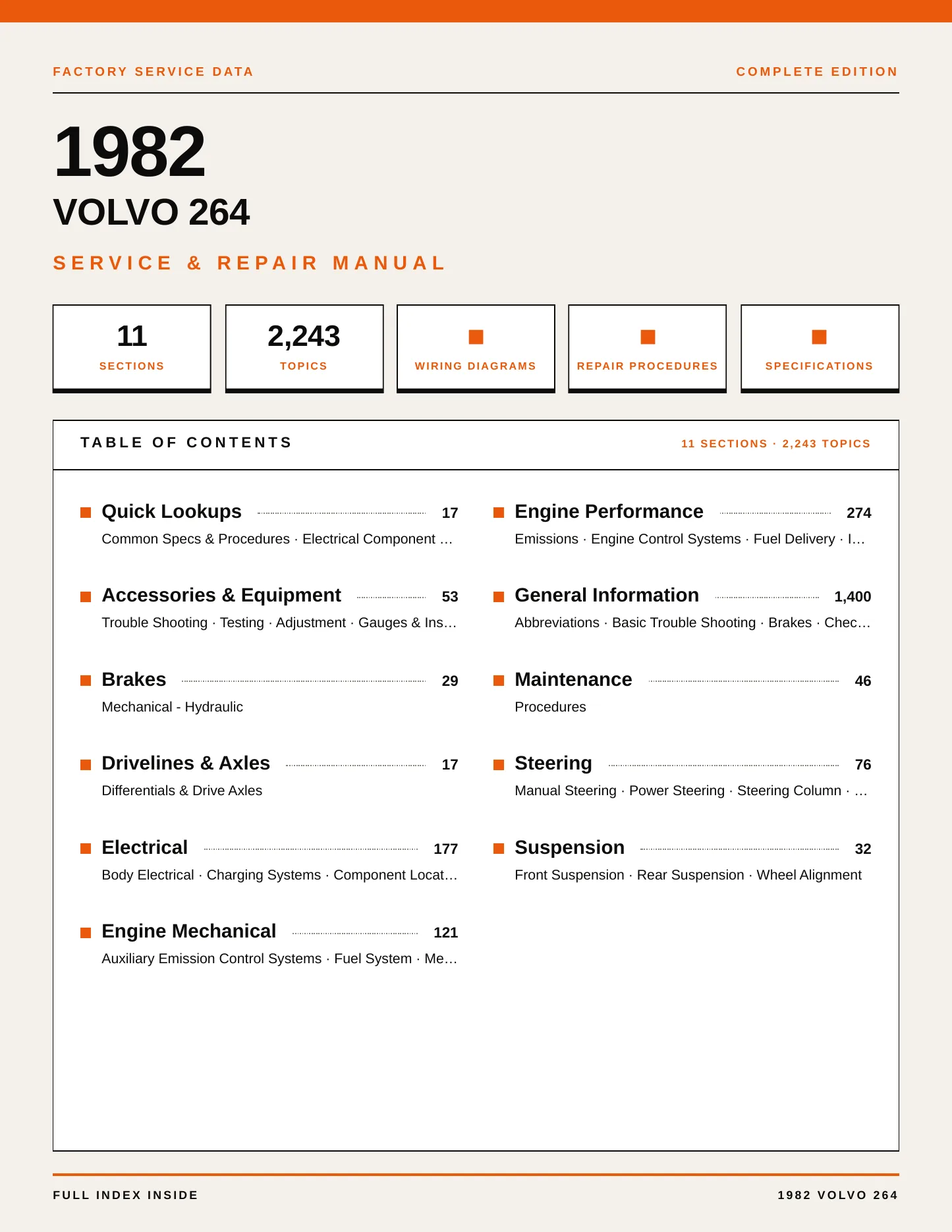 1982 Volvo 264 Service and Repair Manual preview page 1