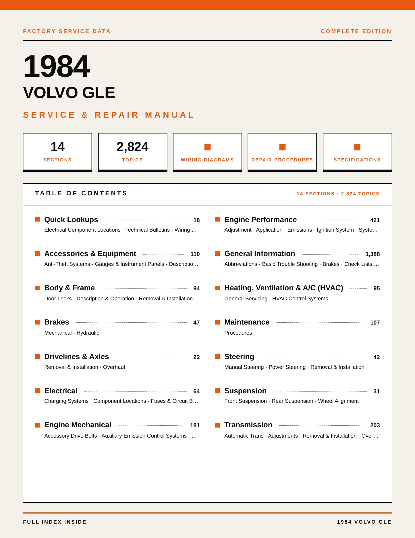1984 Volvo GLE Service and Repair Manual preview page 1