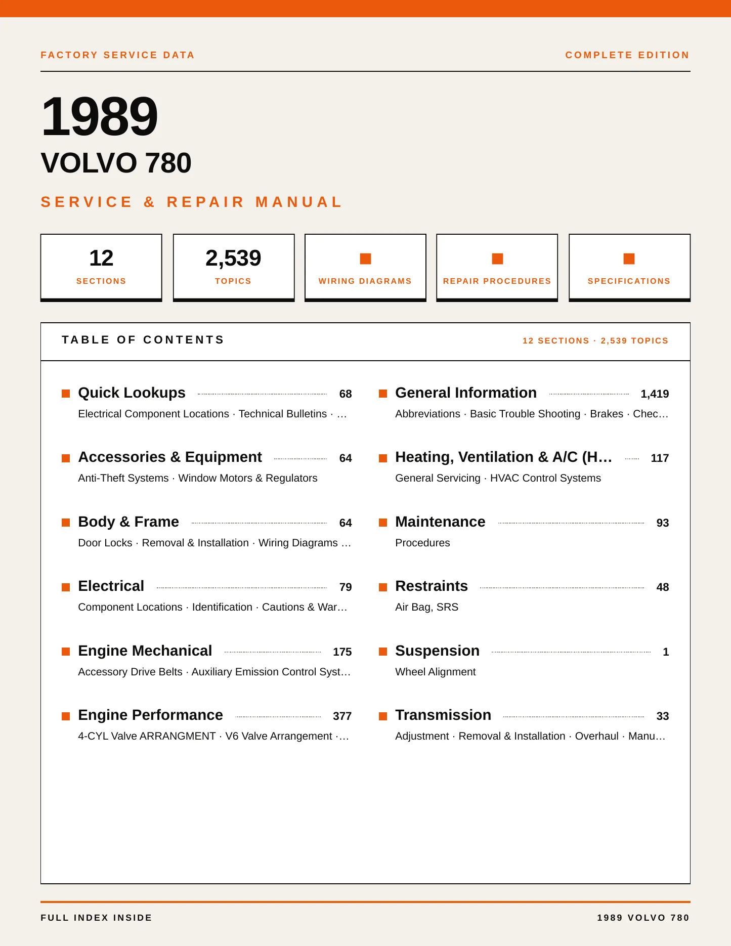 1989 Volvo 780 Service and Repair Manual preview page 1