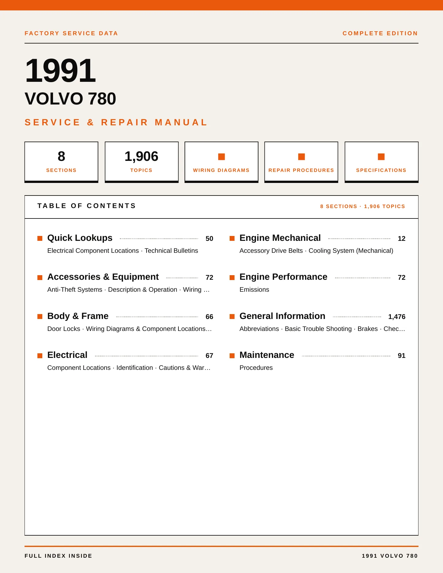 1991 Volvo 780 Service and Repair Manual preview page 1