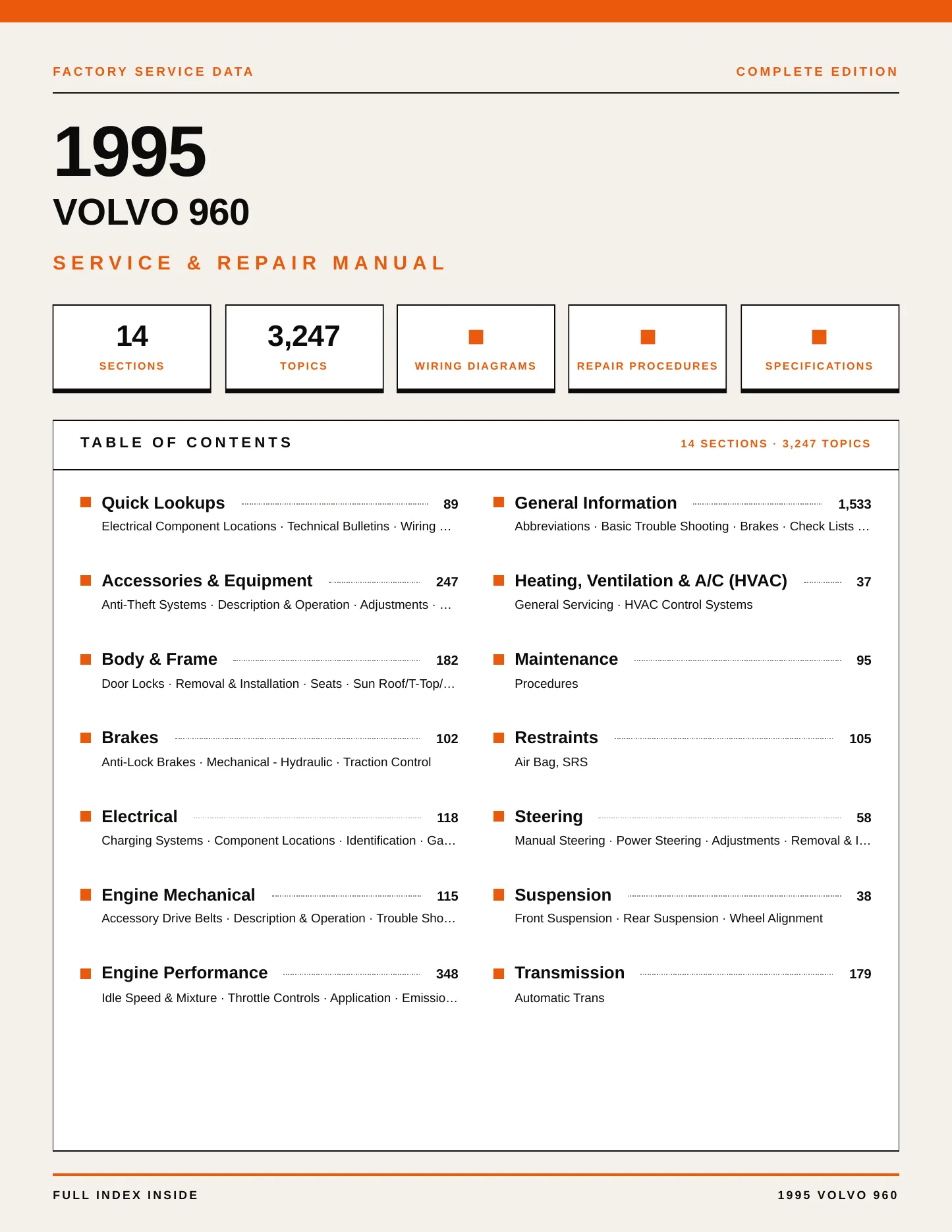 1995 Volvo 960 Service and Repair Manual preview page 1