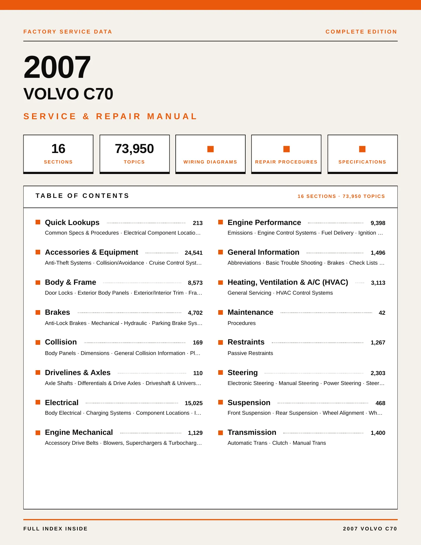 2007 Volvo C70 Service and Repair Manual preview page 1
