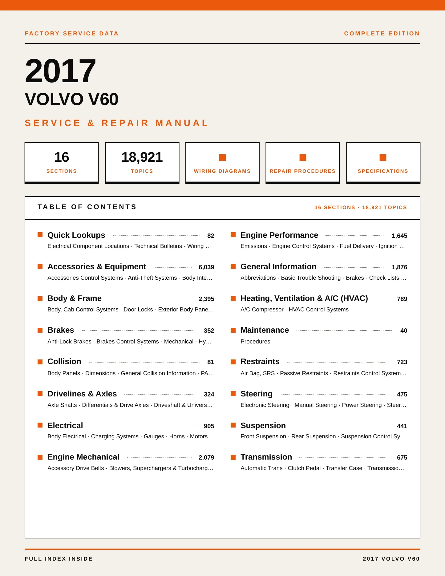 2017 Volvo V60 Service and Repair Manual preview page 1