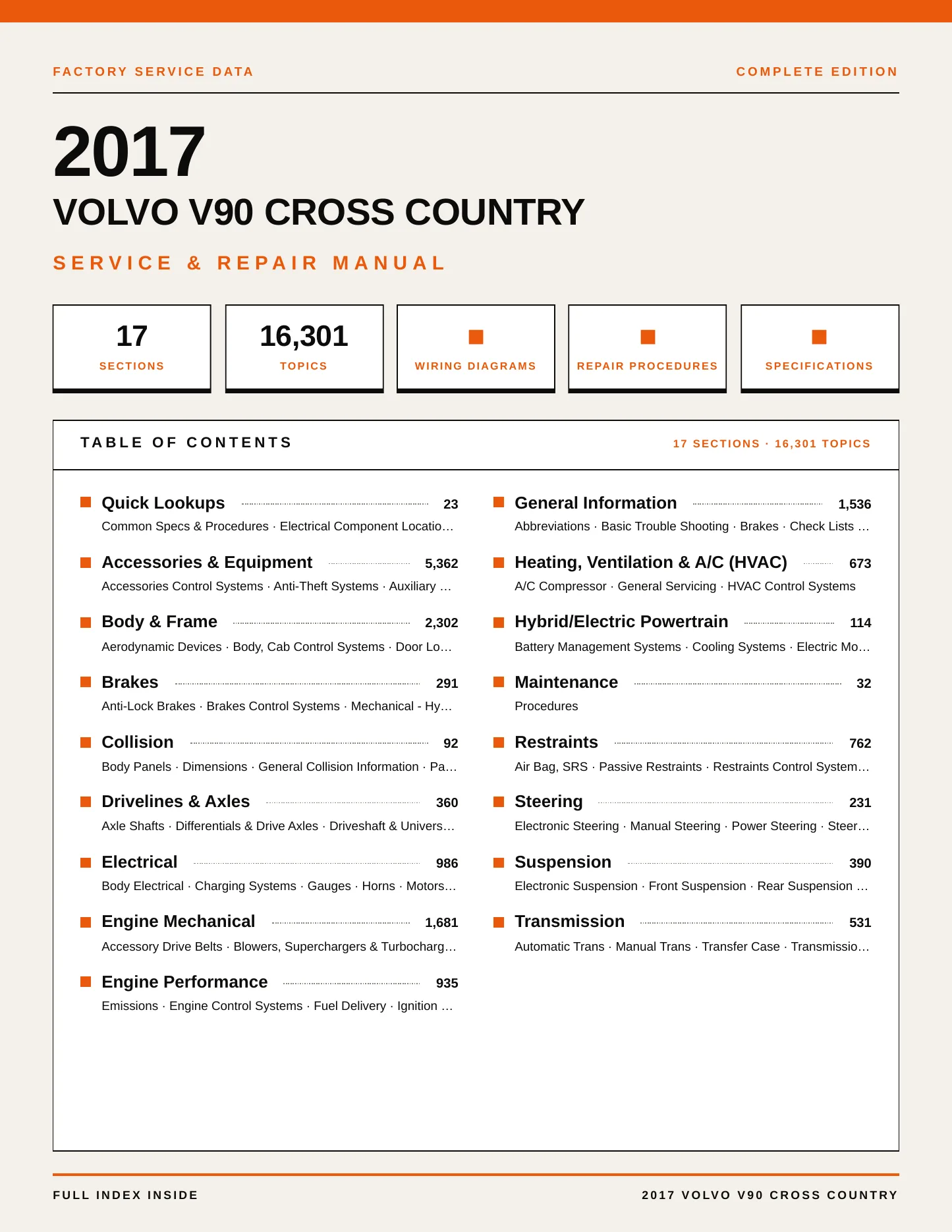 2017 Volvo V90 Cross Country Service and Repair Manual preview page 1
