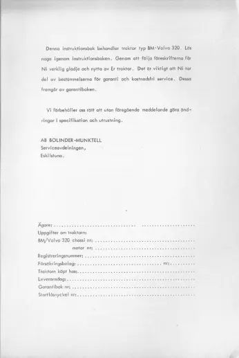 Volvo Instruktionsbok BM 320 Buster Tractor Service & Repair Manual preview page 3