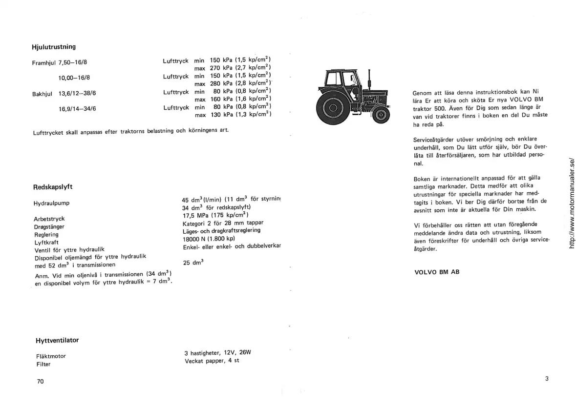 Volvo Instruktionsbok BM 500 Tractor Service & Repair Manual preview page 3