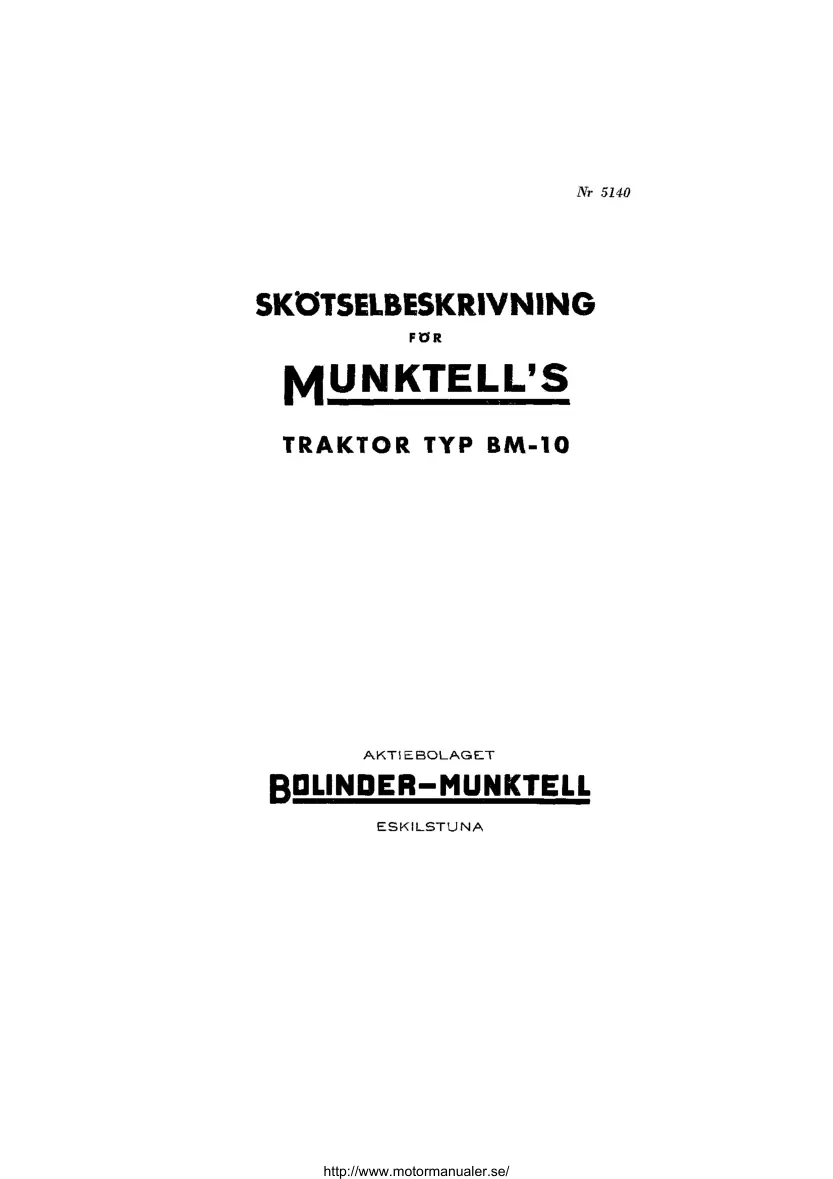 Volvo Instruktionsbok Bolinder Munktell BM 10 Tractor Service & Repair Manual preview page 1