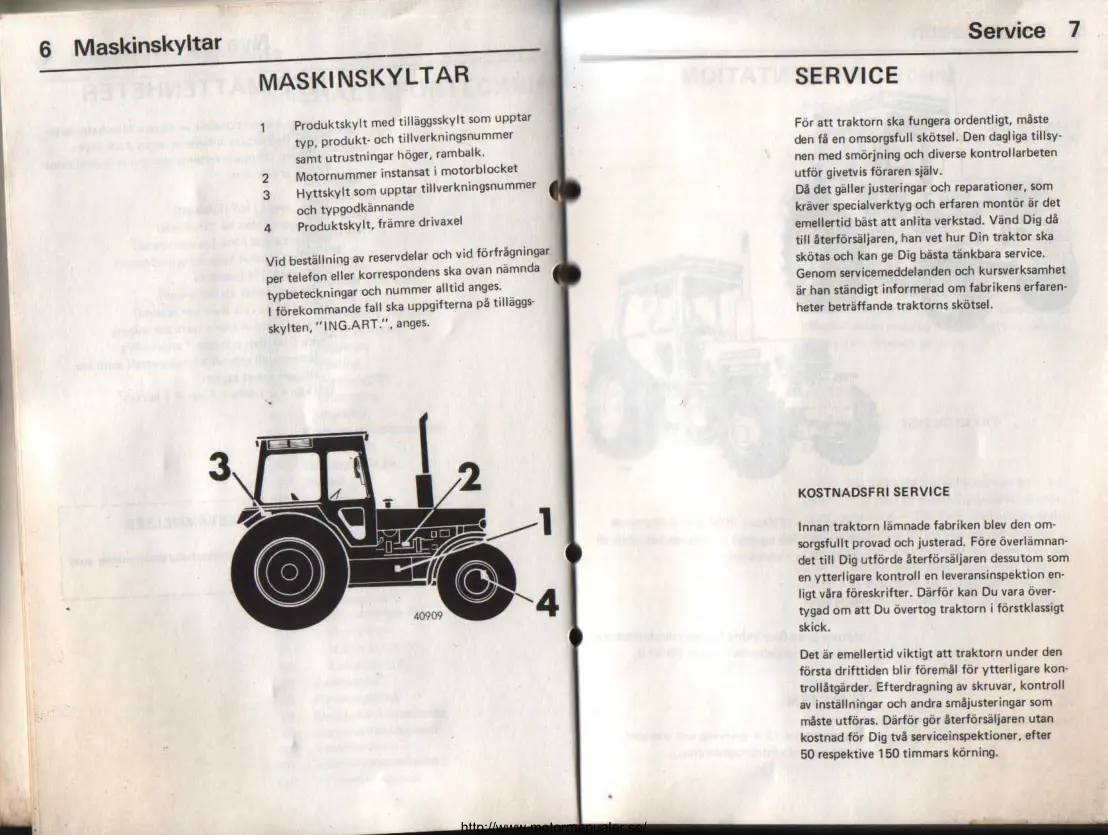 Volvo Instruktionsbok till BM 2650 & 2654 Tractor Service & Repair Manual preview page 5