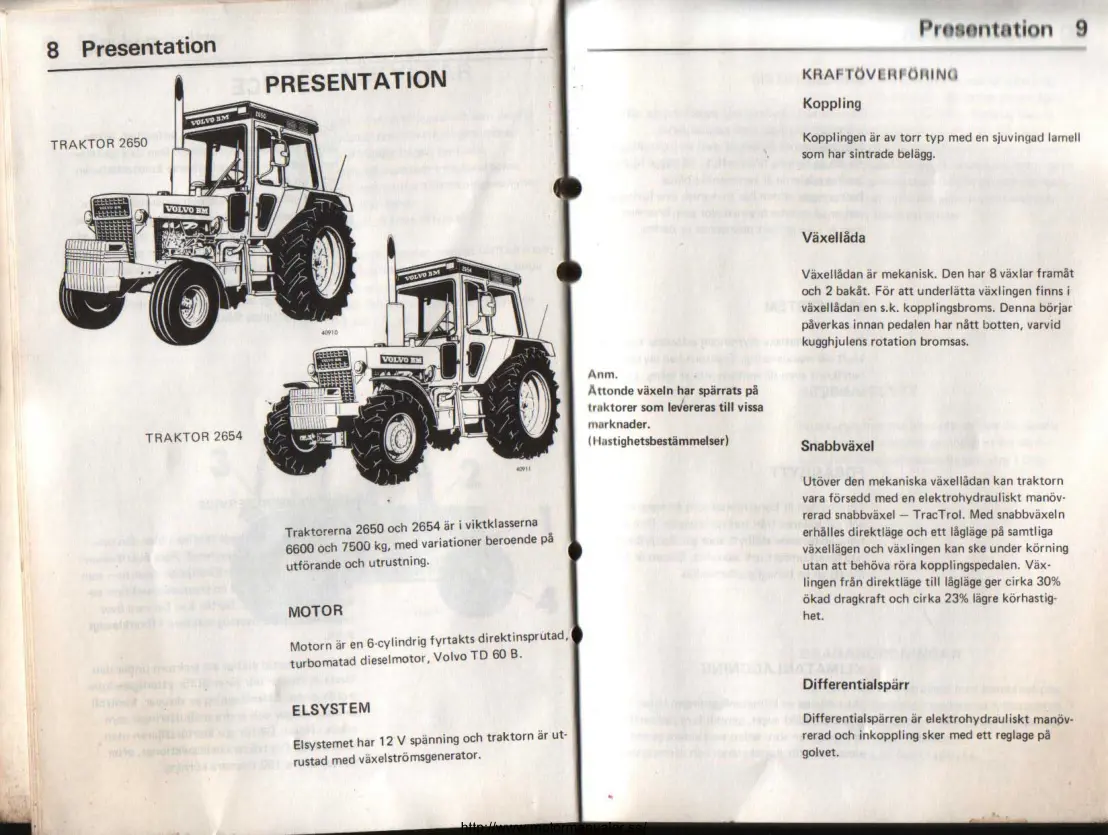 Volvo Instruktionsbok till BM 2650 & 2654 Tractor Service & Repair Manual preview page 6