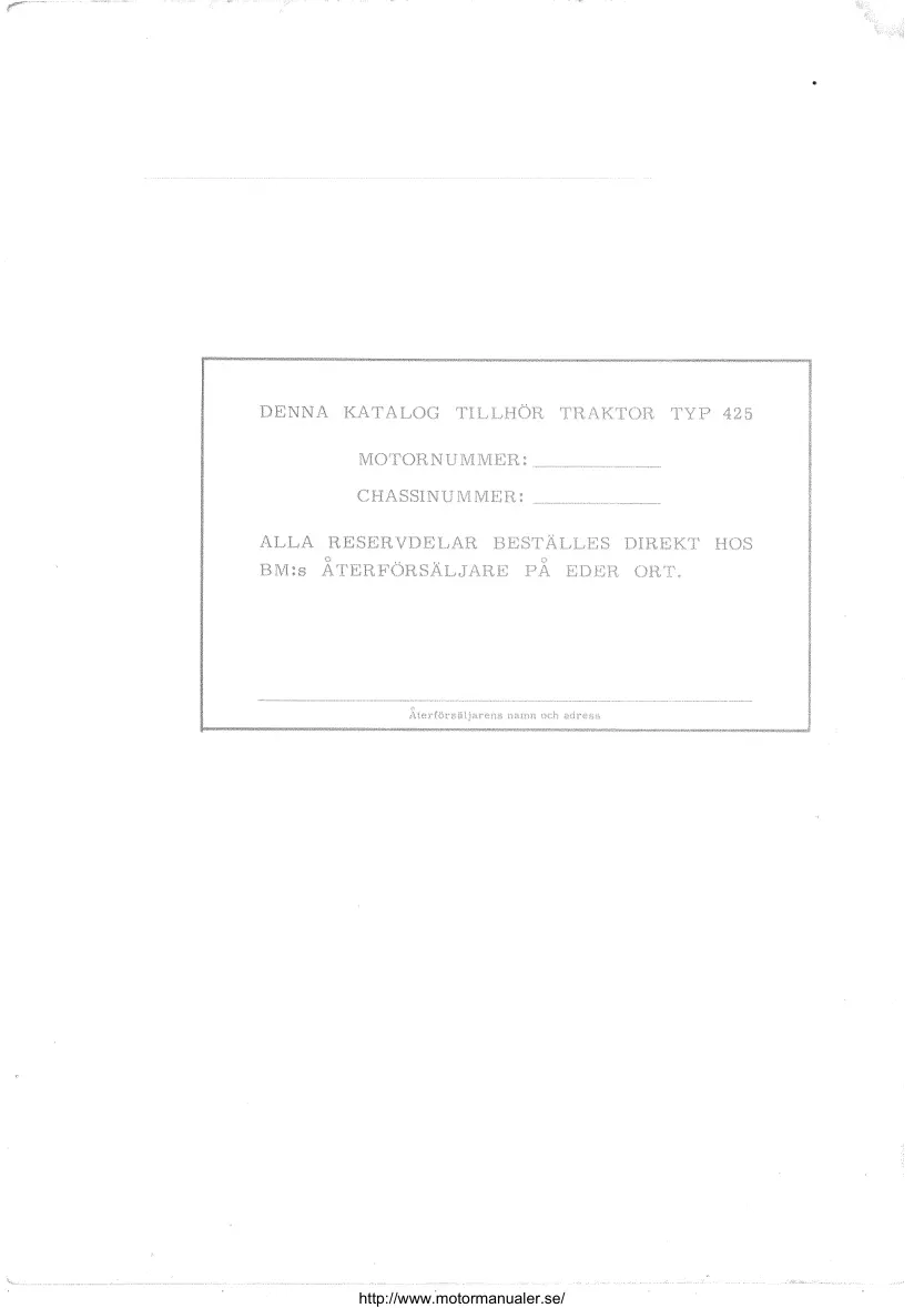 Volvo Reservdelskatalog BM 425 Traktor Tractor Service & Repair Manual preview page 3