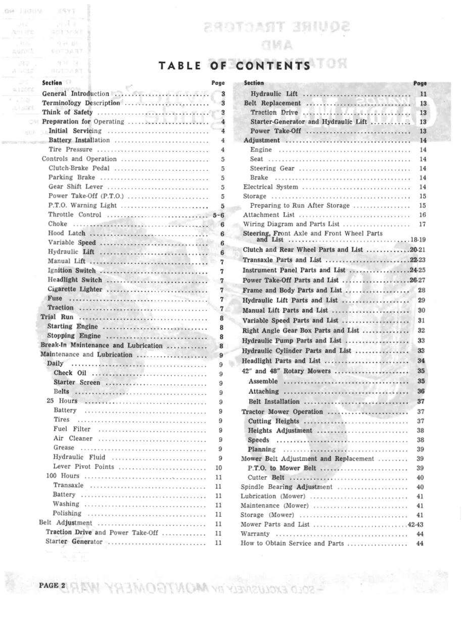 Wards Squire gilson garden tractor Service & Repair Manual preview page 2
