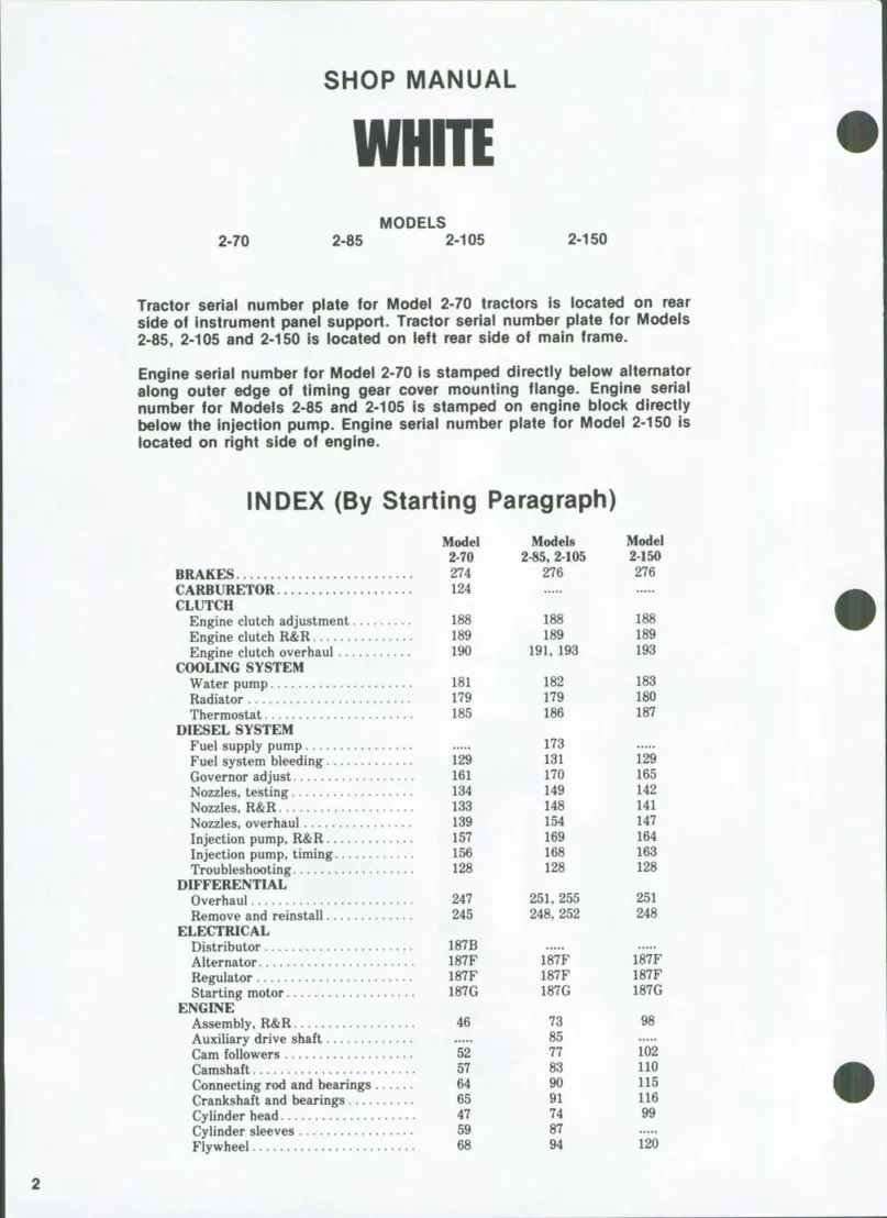 White 2-70 2-85 2-105 2-150 Tractor Service & Repair Manual preview page 1