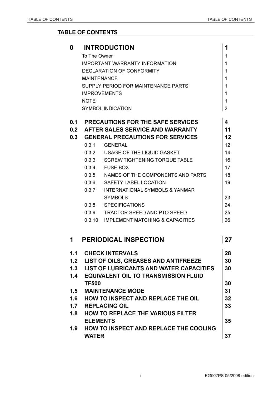 Yanmar EG 907 Power Shuttle Diesel Tractor Service & Repair Manual preview page 4