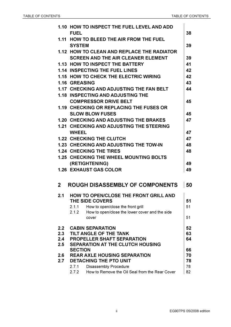 Yanmar EG 907 Power Shuttle Diesel Tractor Service & Repair Manual preview page 5