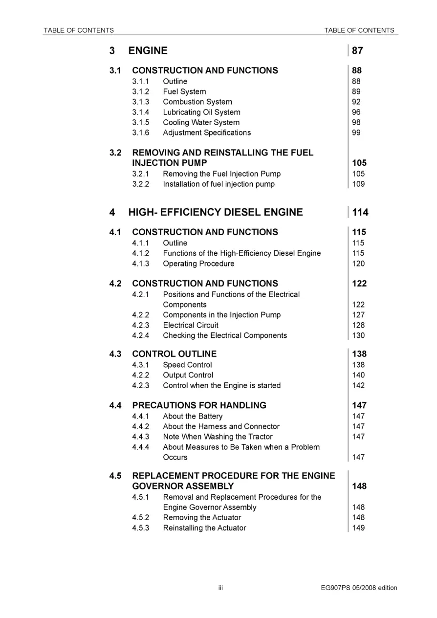 Yanmar EG 907 Power Shuttle Diesel Tractor Service & Repair Manual preview page 6