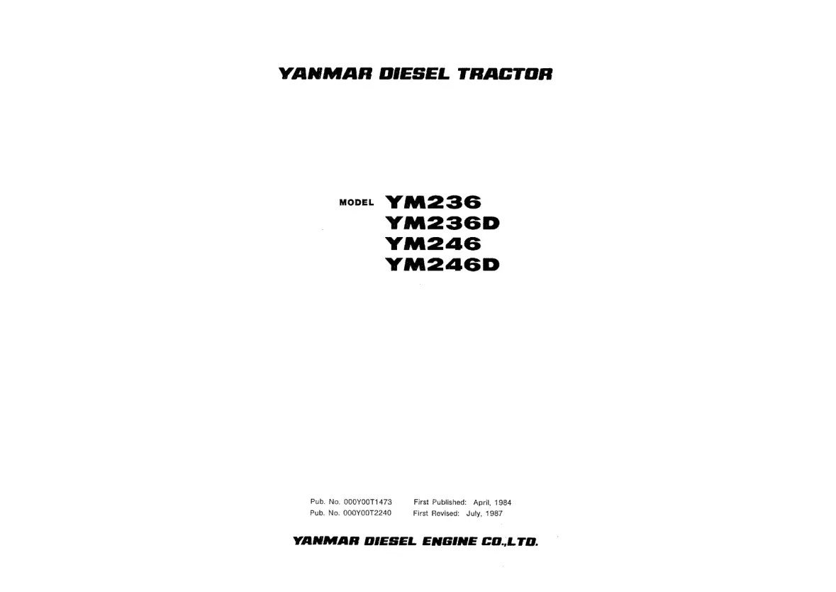 Yanmar Tractor YM236D 246D Parts Manual preview page 2